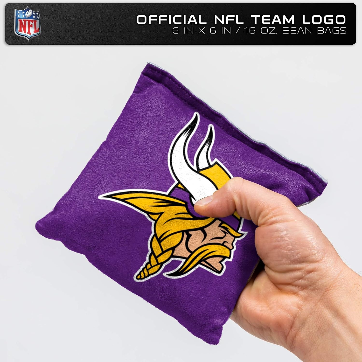 NFL Pro Football Dual Sided Bean Bags by Wild Sports, 8 Count, Premium Toss Bags for Cornhole Set – Great for Tailgates, Outdoors, Backyard(Minnesota Vikings)