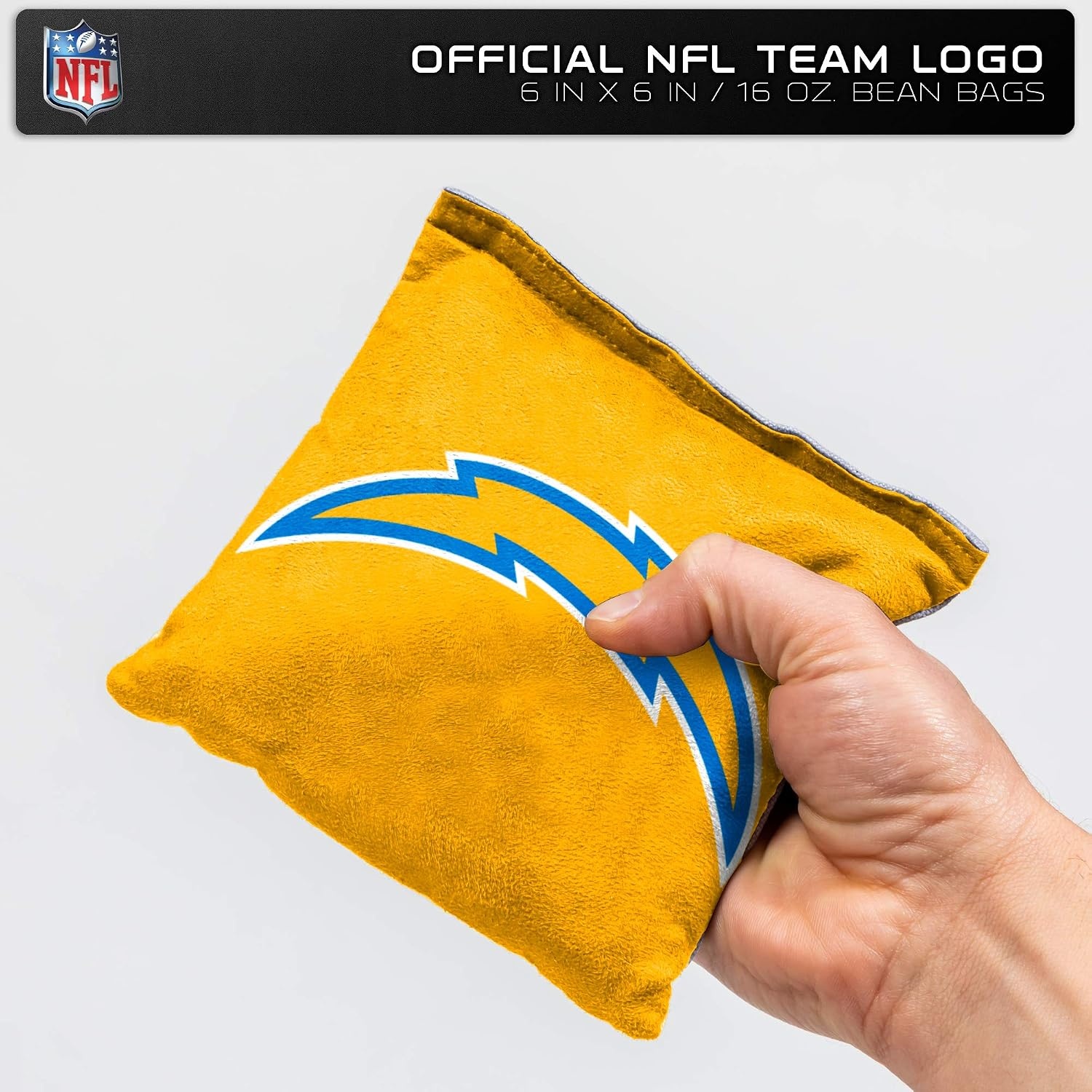 NFL Pro Football Dual Sided Bean Bags by Wild Sports, 8 Count, Premium Toss Bags for Cornhole Set – Great for Tailgates, Outdoors, Backyard(Los Angeles Chargers)