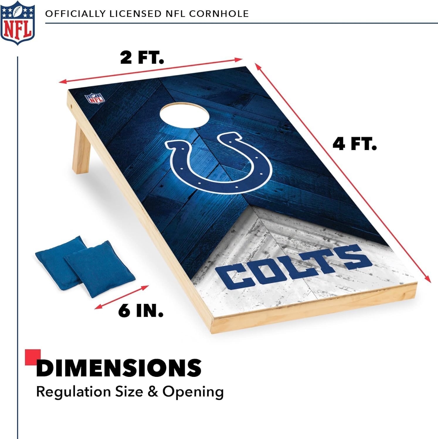 NFL Football 2′ x 4′ Regulation Size Solid Wood Cornhole Set with Direct Print HD Team Graphics Great Gift for Any Football Fan  Bean Bag Toss Family Outdoor Game(Indianapolis Colts)
