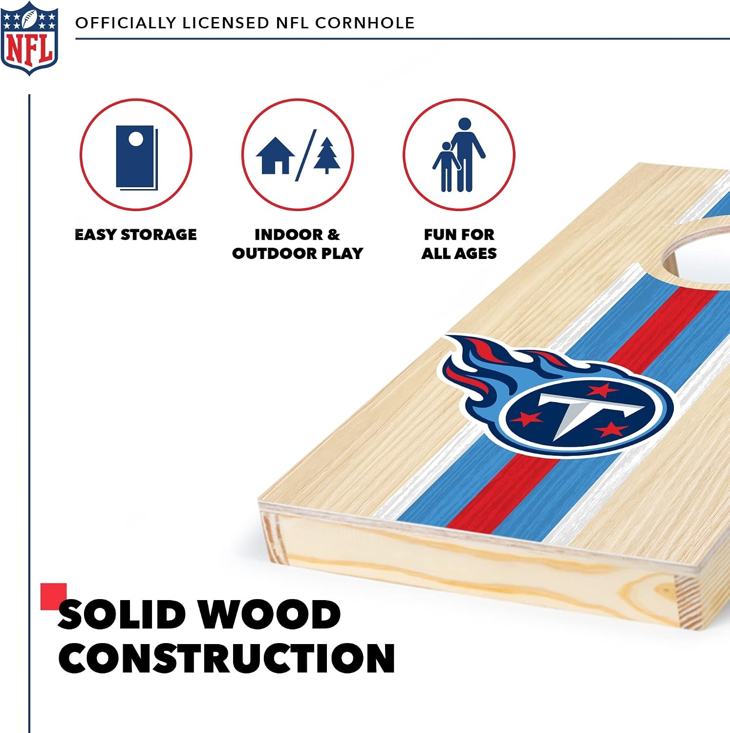 NFL Football Portable Size 1′ x 2′ Solid Wood Cornhole Set with Direct Print HD Team Graphics – Travel Size(Tennessee Titans)