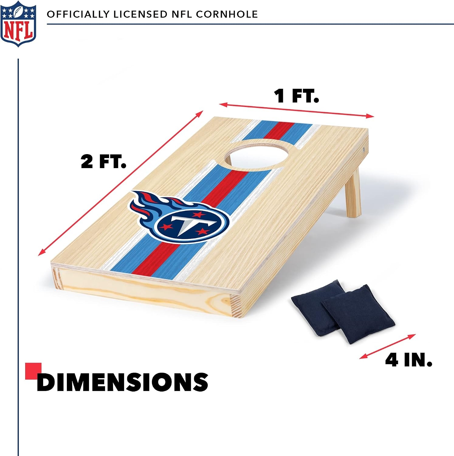 NFL Football Portable Size 1′ x 2′ Solid Wood Cornhole Set with Direct Print HD Team Graphics – Travel Size(Tennessee Titans)