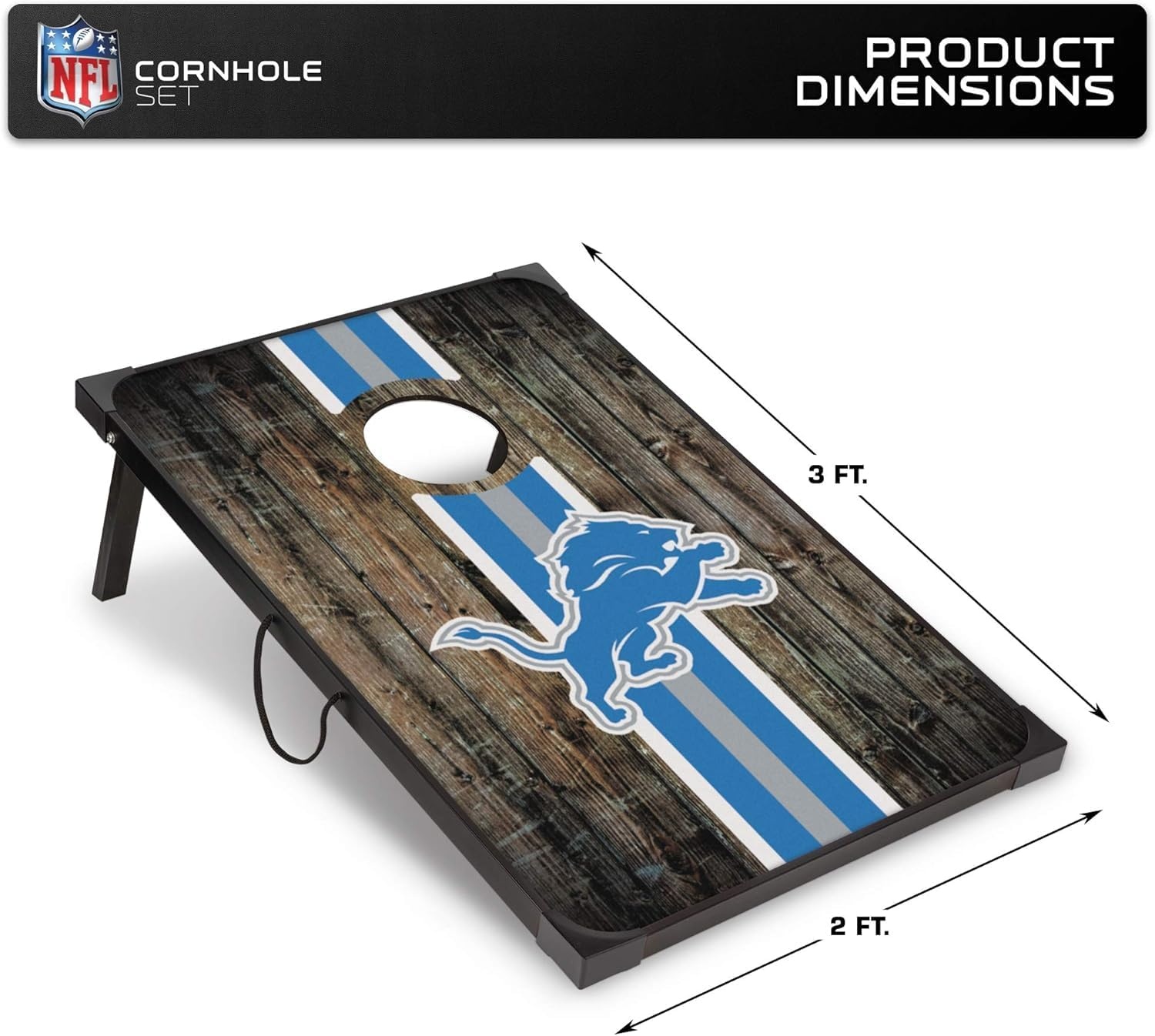 Wild Sports NFL 2′ x 3′ MDF Deluxe Cornhole Set – with Corners and Aprons(Detroit Lions)