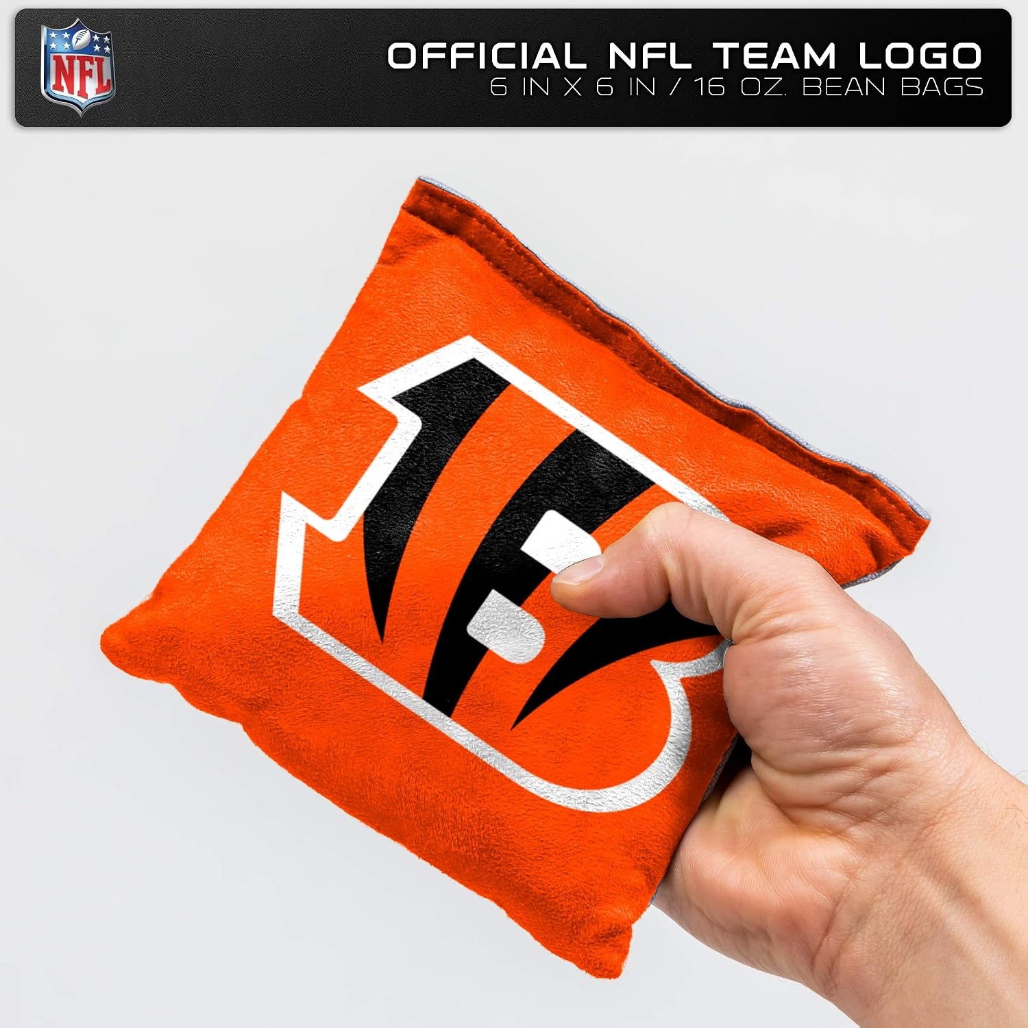 NFL Pro Football Dual Sided Bean Bags by Wild Sports, 8 Count, Premium Toss Bags for Cornhole Set – Great for Tailgates, Outdoors, Backyard(Cincinnati Bengals)