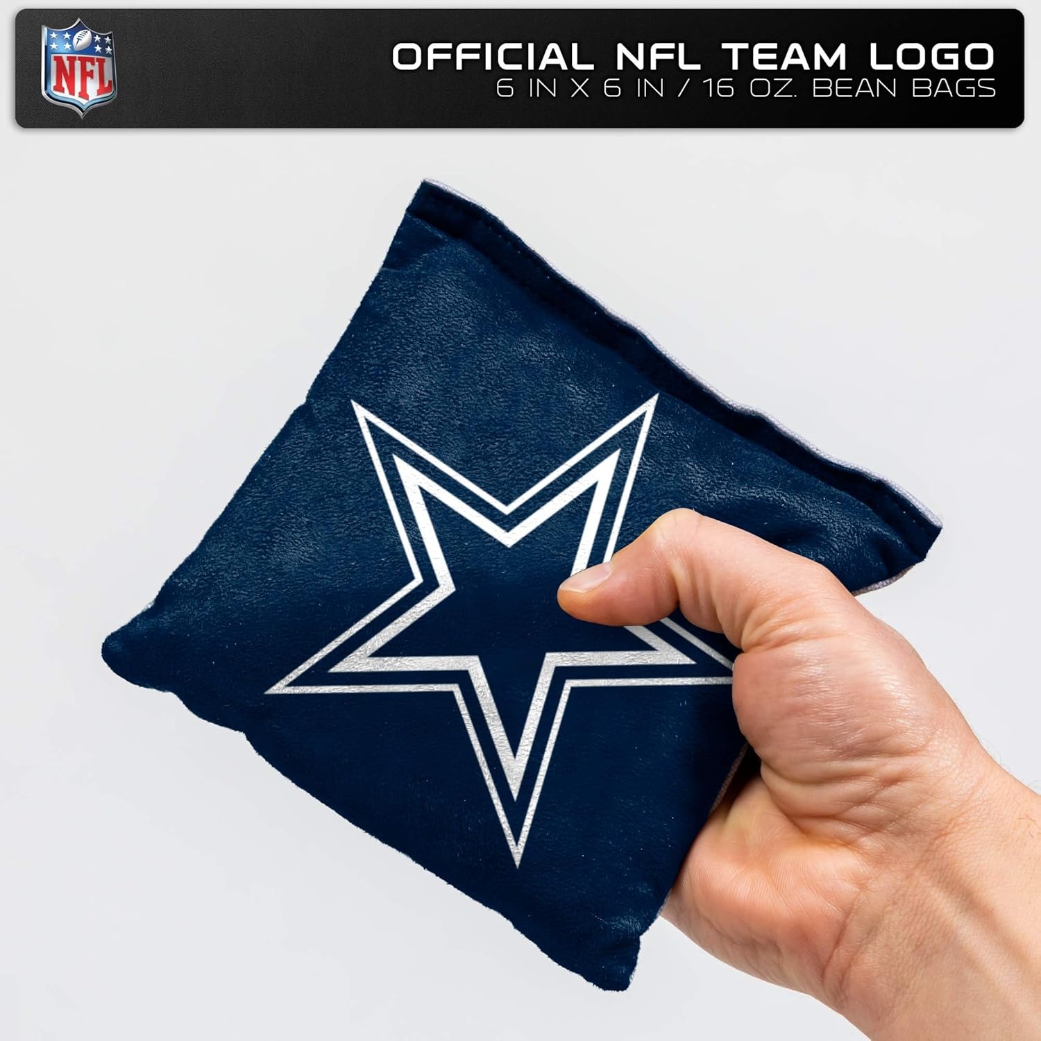 NFL Pro Football Dual Sided Bean Bags by Wild Sports, 8 Count, Premium Toss Bags for Cornhole Set – Great for Tailgates, Outdoors, Backyard(Dallas Cowboys)