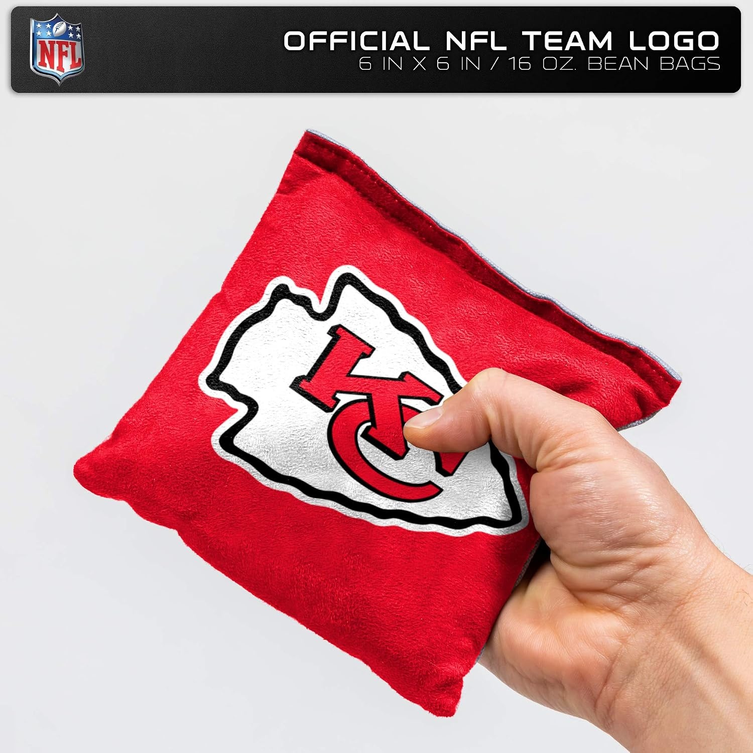 NFL Pro Football Dual Sided Bean Bags by Wild Sports, 8 Count, Premium Toss Bags for Cornhole Set – Great for Tailgates, Outdoors, Backyard(Kansas City Chiefs)