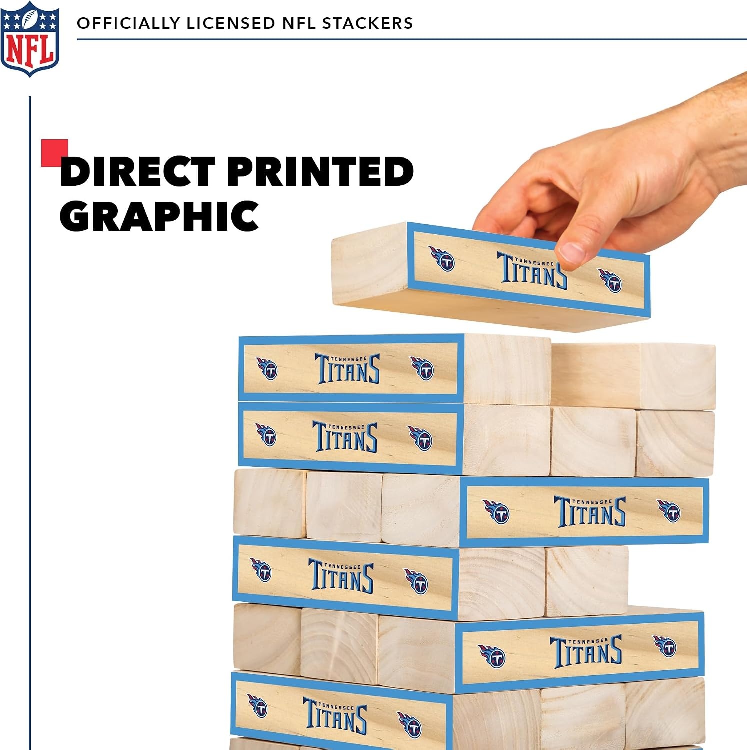 Wild Sports NFL Giant Stacking Wooden Blocks – Tumbling Tower Classic Family Game Stacks – Great Gift for Any Football Fan (Tennessee Titans)