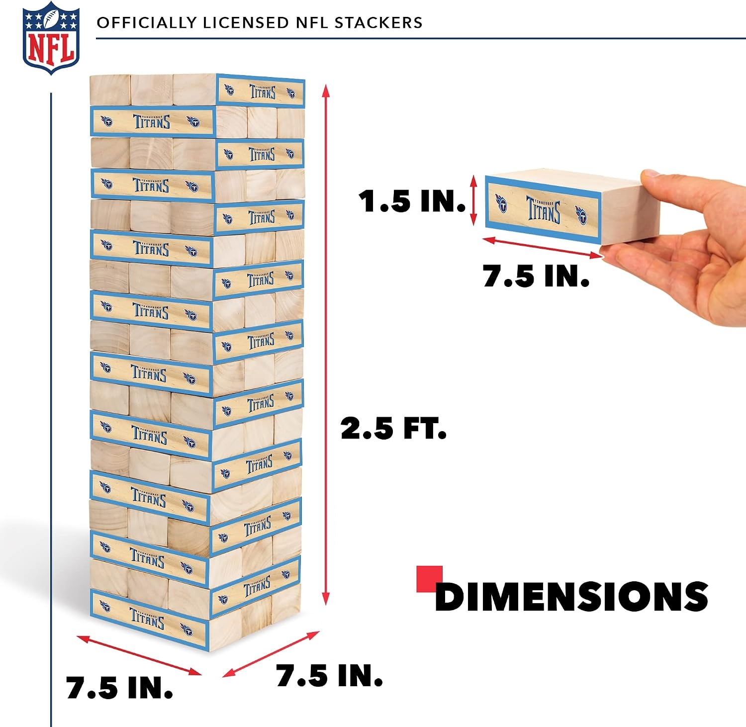 Wild Sports NFL Giant Stacking Wooden Blocks – Tumbling Tower Classic Family Game Stacks – Great Gift for Any Football Fan (Tennessee Titans)