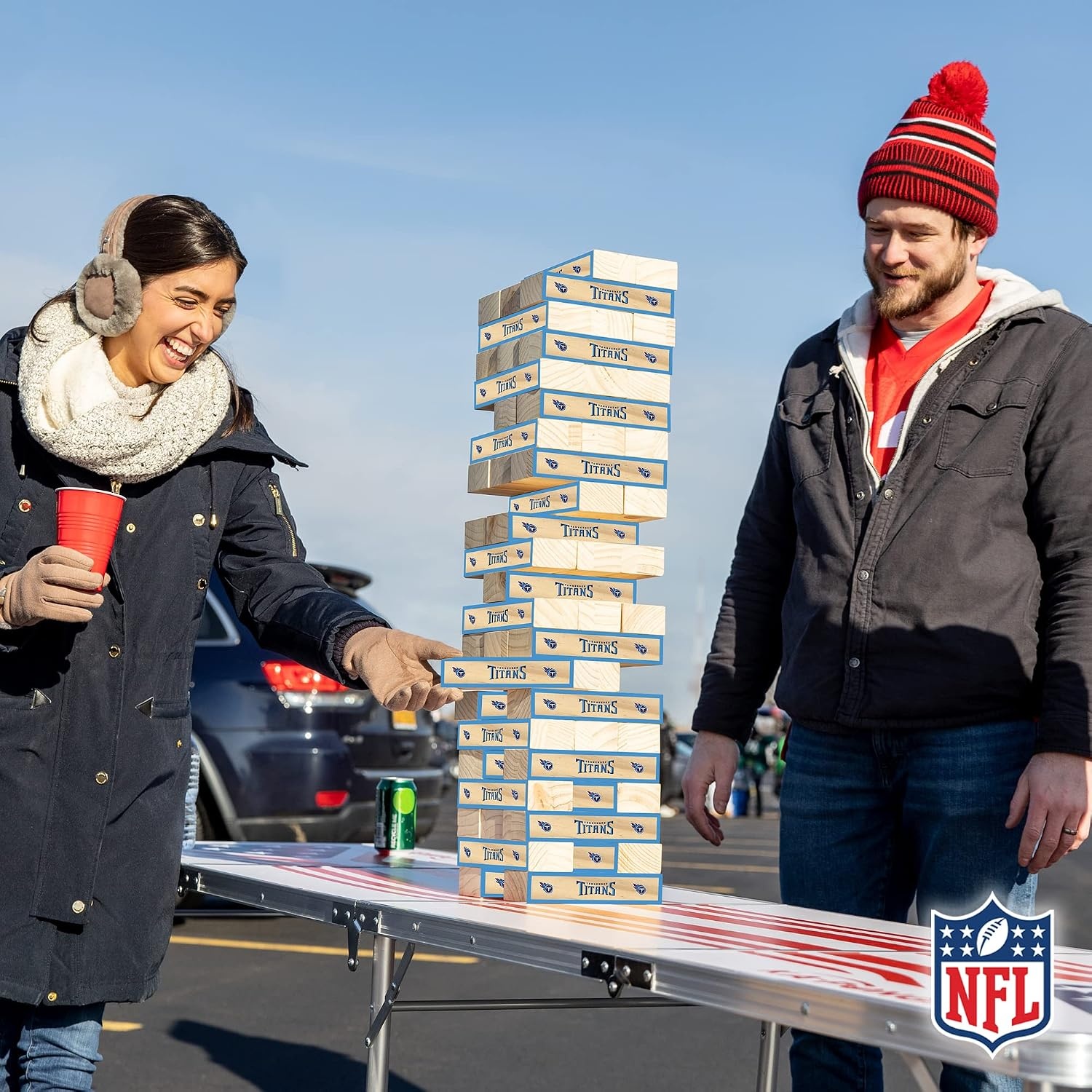 Wild Sports NFL Giant Stacking Wooden Blocks – Tumbling Tower Classic Family Game Stacks – Great Gift for Any Football Fan (Tennessee Titans)