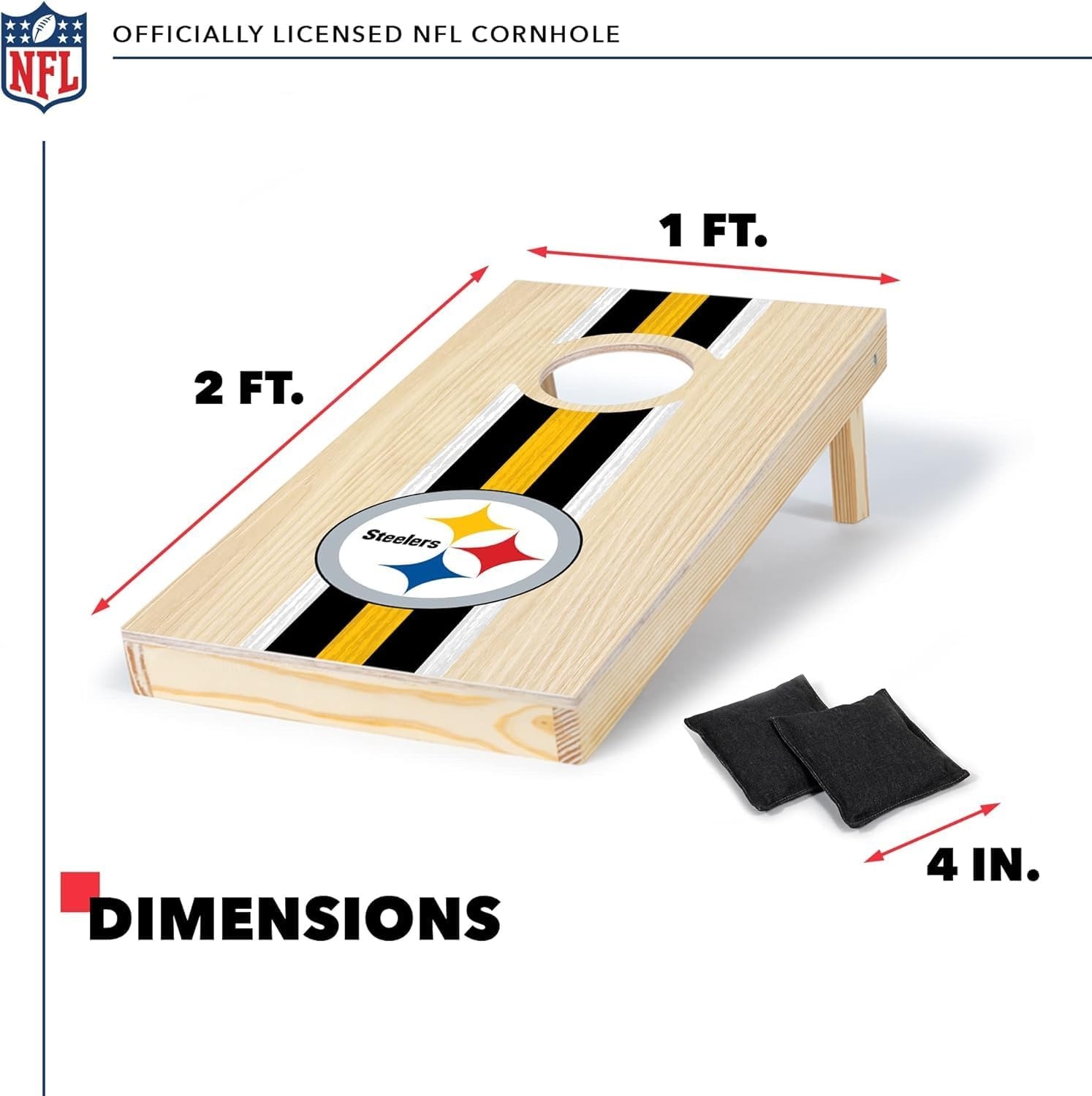 NFL Football Portable Size 1′ x 2′ Solid Wood Cornhole Set with Direct Print HD Team Graphics – Travel Size(Pittsburgh Steelers)