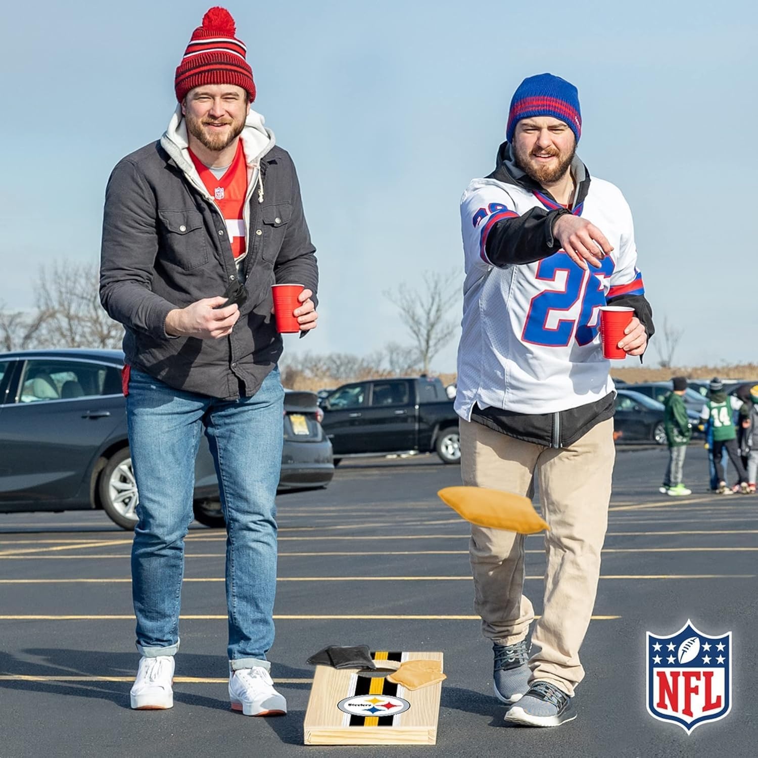 NFL Football Portable Size 1′ x 2′ Solid Wood Cornhole Set with Direct Print HD Team Graphics – Travel Size(Pittsburgh Steelers)