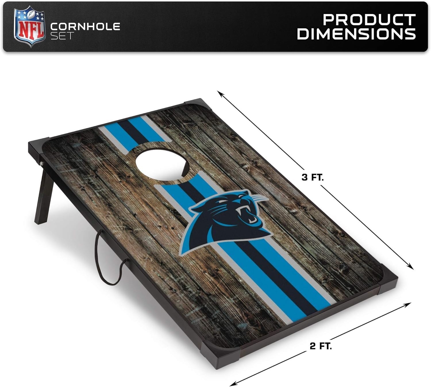 Wild Sports NFL 2′ x 3′ MDF Deluxe Cornhole Set – with Corners and Aprons(Carolina Panthers)