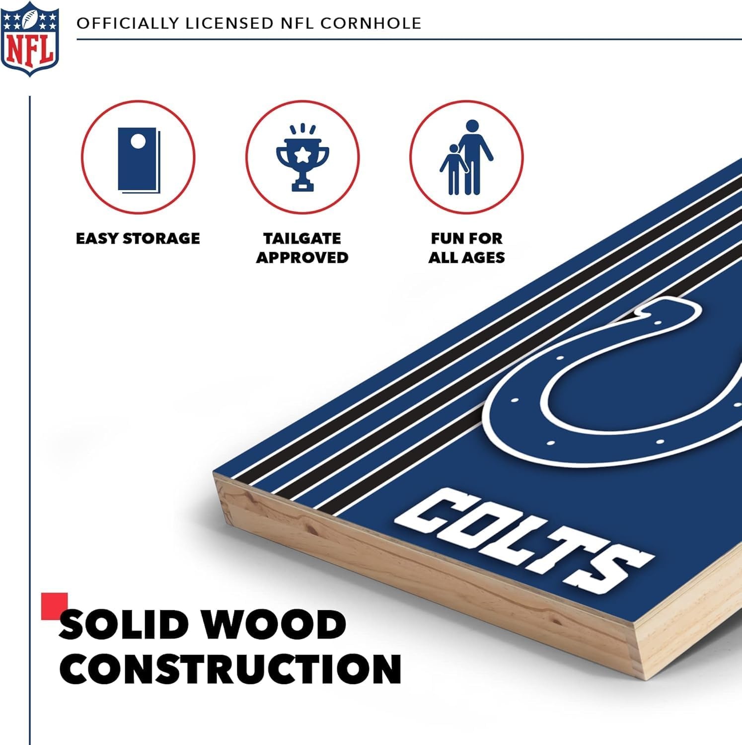 NFL 2′ x 3′ Solid Wood Cornhole Set with Direct Print HD Team Graphics – Great Gift for Any Football Fan  Bean Bag Toss Family Outdoor Games(Indianapolis Colts)