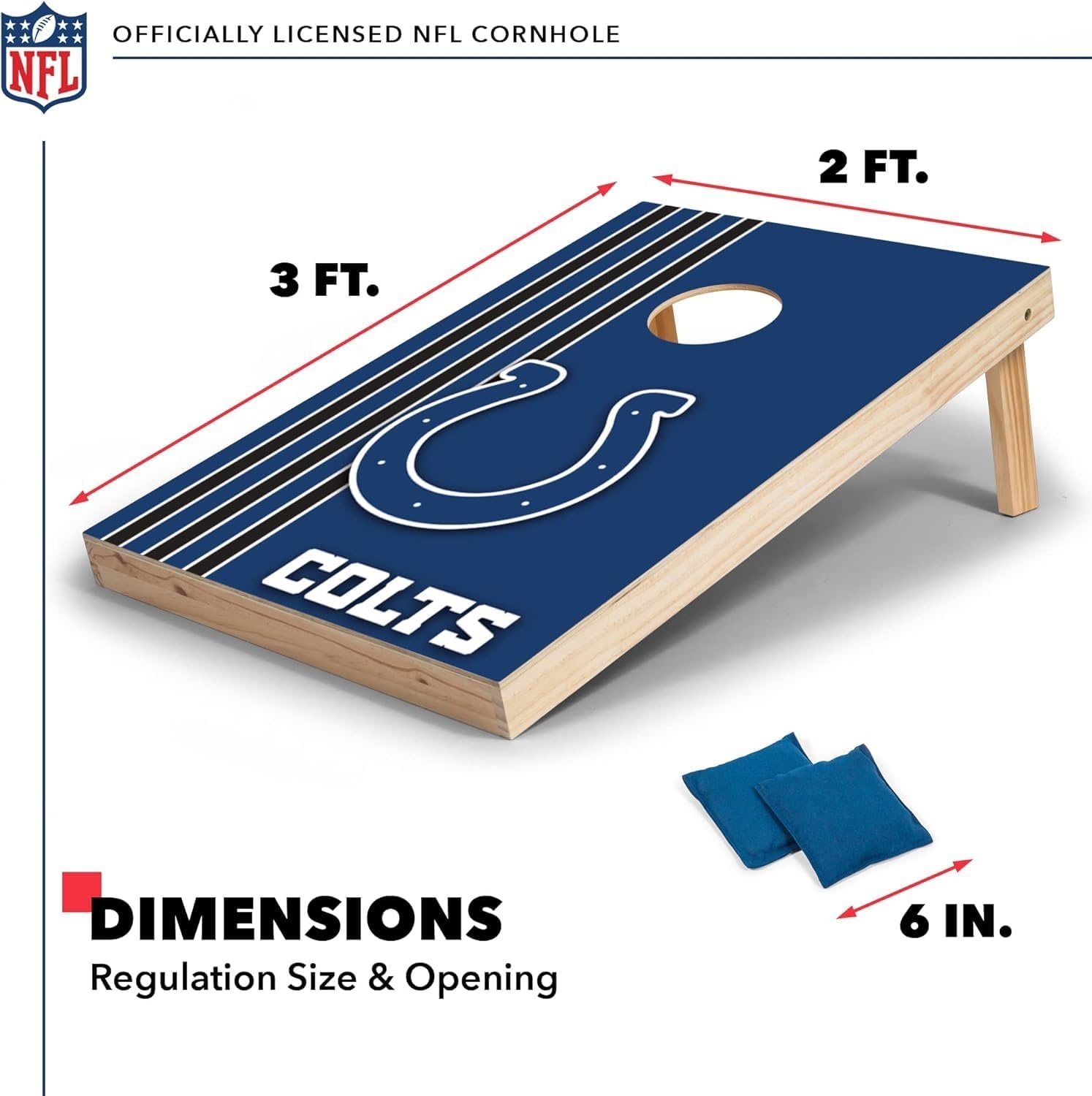 NFL 2′ x 3′ Solid Wood Cornhole Set with Direct Print HD Team Graphics – Great Gift for Any Football Fan  Bean Bag Toss Family Outdoor Games(Indianapolis Colts)