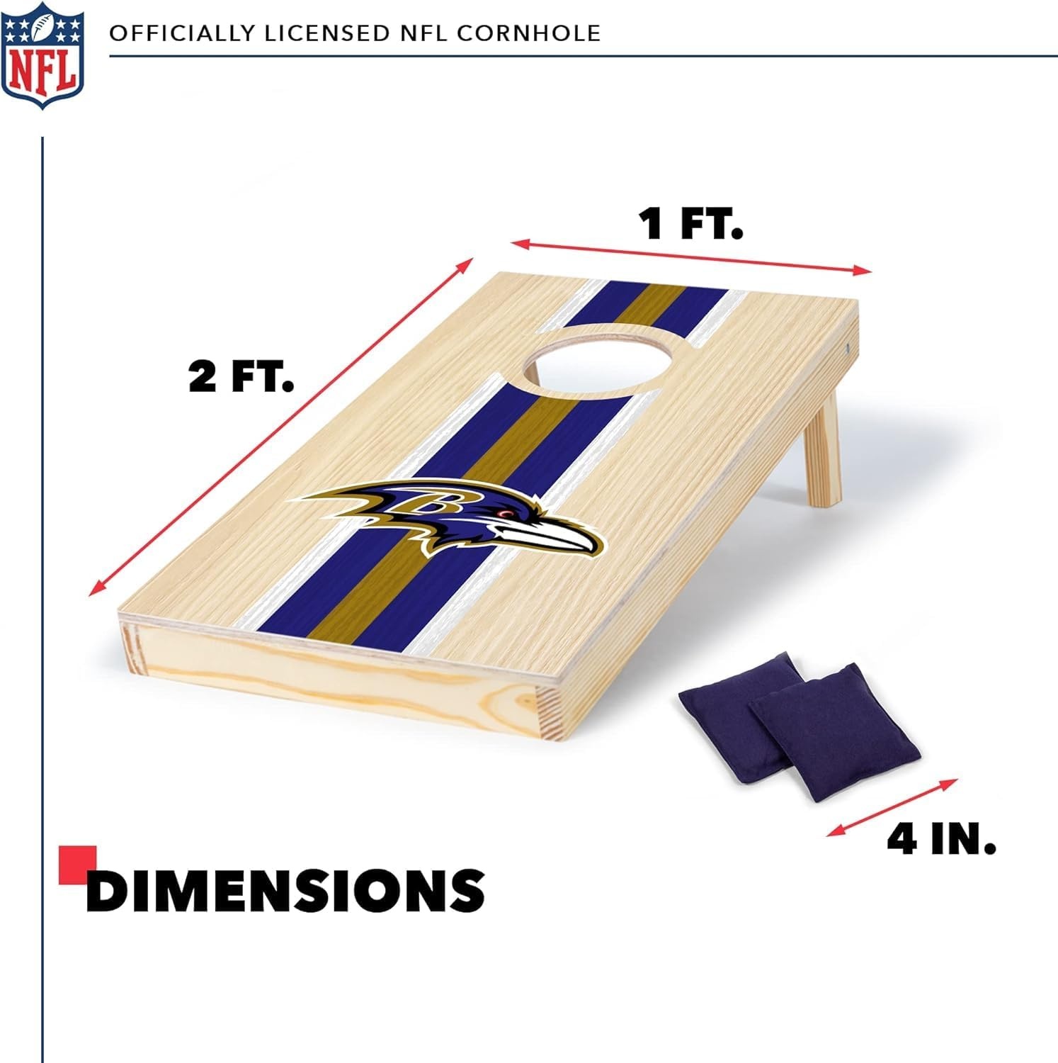 NFL Football Portable Size 1′ x 2′ Solid Wood Cornhole Set with Direct Print HD Team Graphics – Travel Size(Baltimore Ravens)