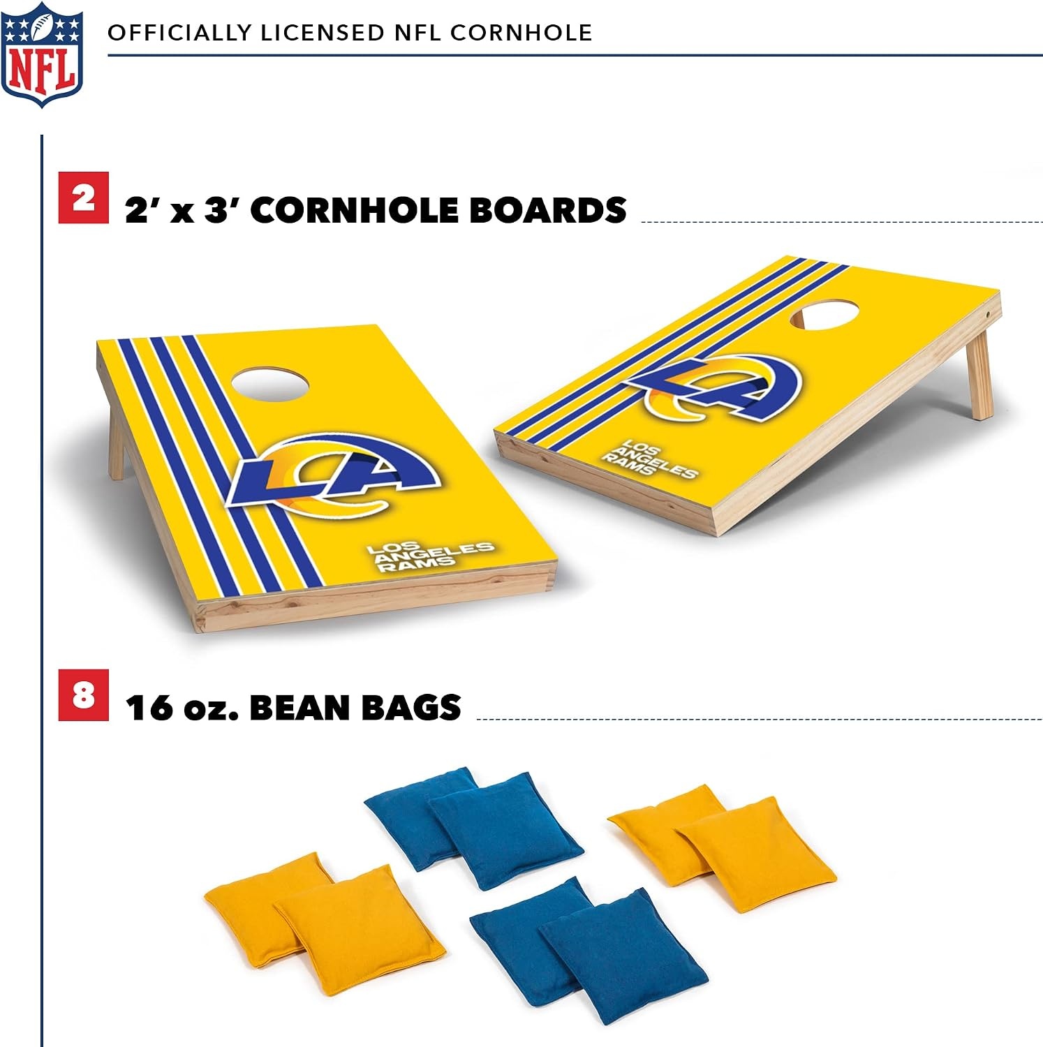 NFL 2′ x 3′ Solid Wood Cornhole Set with Direct Print HD Team Graphics – Great Gift for Any Football Fan  Bean Bag Toss Family Outdoor Games(Los Angeles Rams)