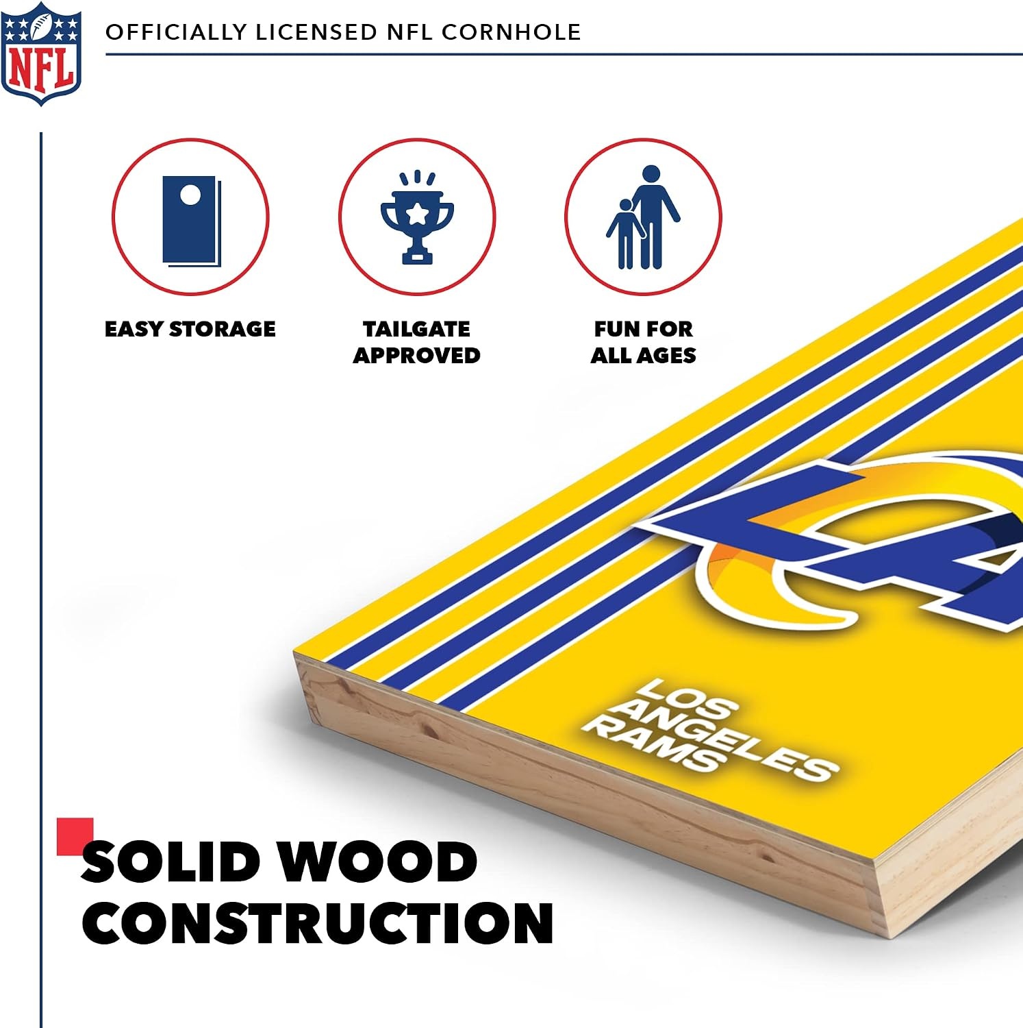 NFL 2′ x 3′ Solid Wood Cornhole Set with Direct Print HD Team Graphics – Great Gift for Any Football Fan  Bean Bag Toss Family Outdoor Games(Los Angeles Rams)