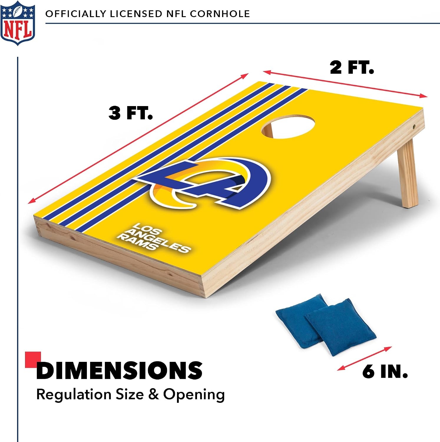 NFL 2′ x 3′ Solid Wood Cornhole Set with Direct Print HD Team Graphics – Great Gift for Any Football Fan  Bean Bag Toss Family Outdoor Games(Los Angeles Rams)