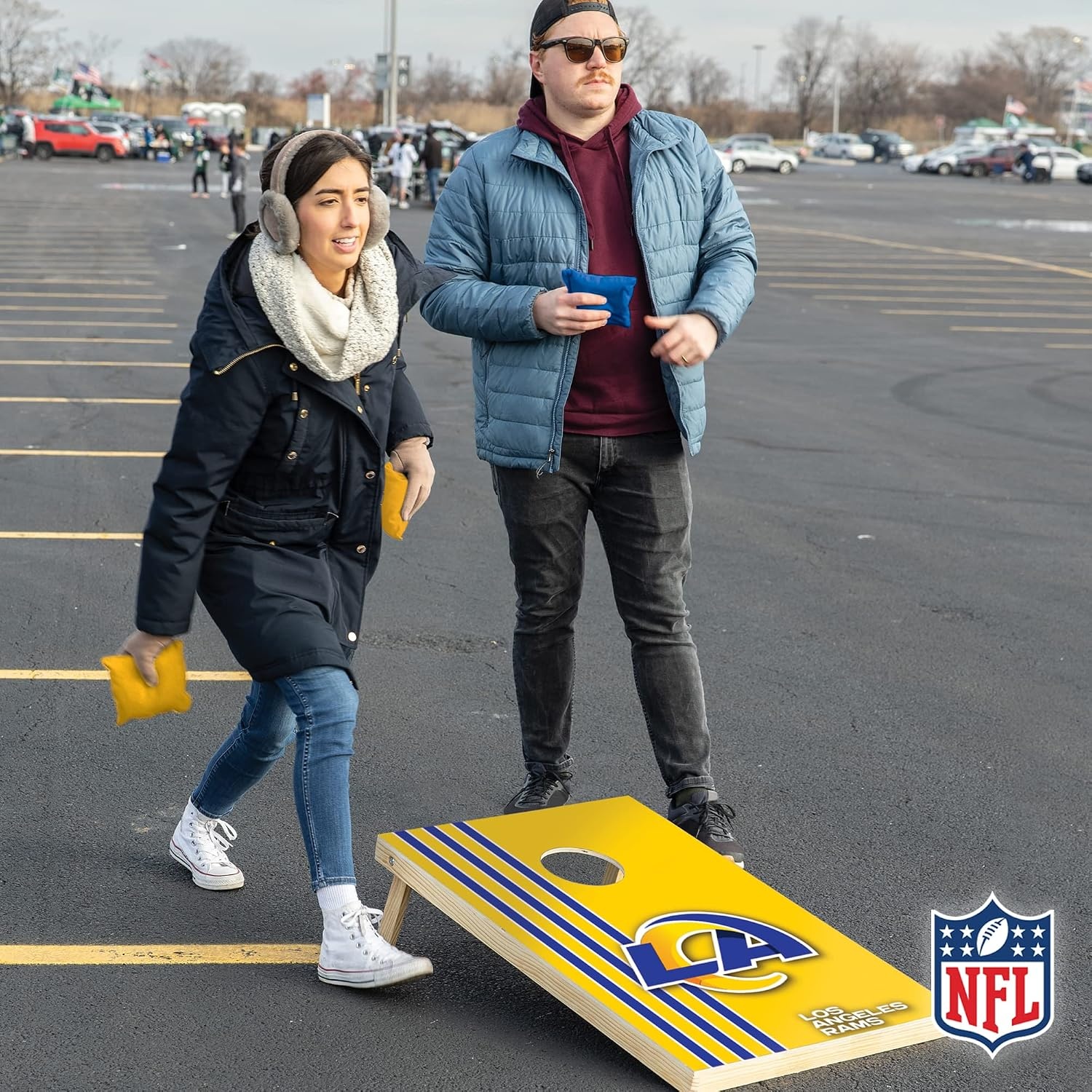 NFL 2′ x 3′ Solid Wood Cornhole Set with Direct Print HD Team Graphics – Great Gift for Any Football Fan  Bean Bag Toss Family Outdoor Games(Los Angeles Rams)