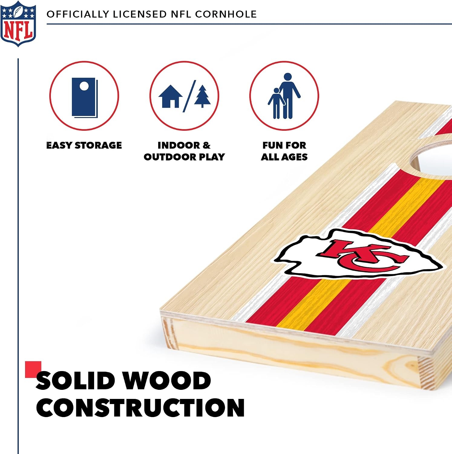 NFL Football Portable Size 1′ x 2′ Solid Wood Cornhole Set with Direct Print HD Team Graphics – Travel Size(Kansas City Chiefs)