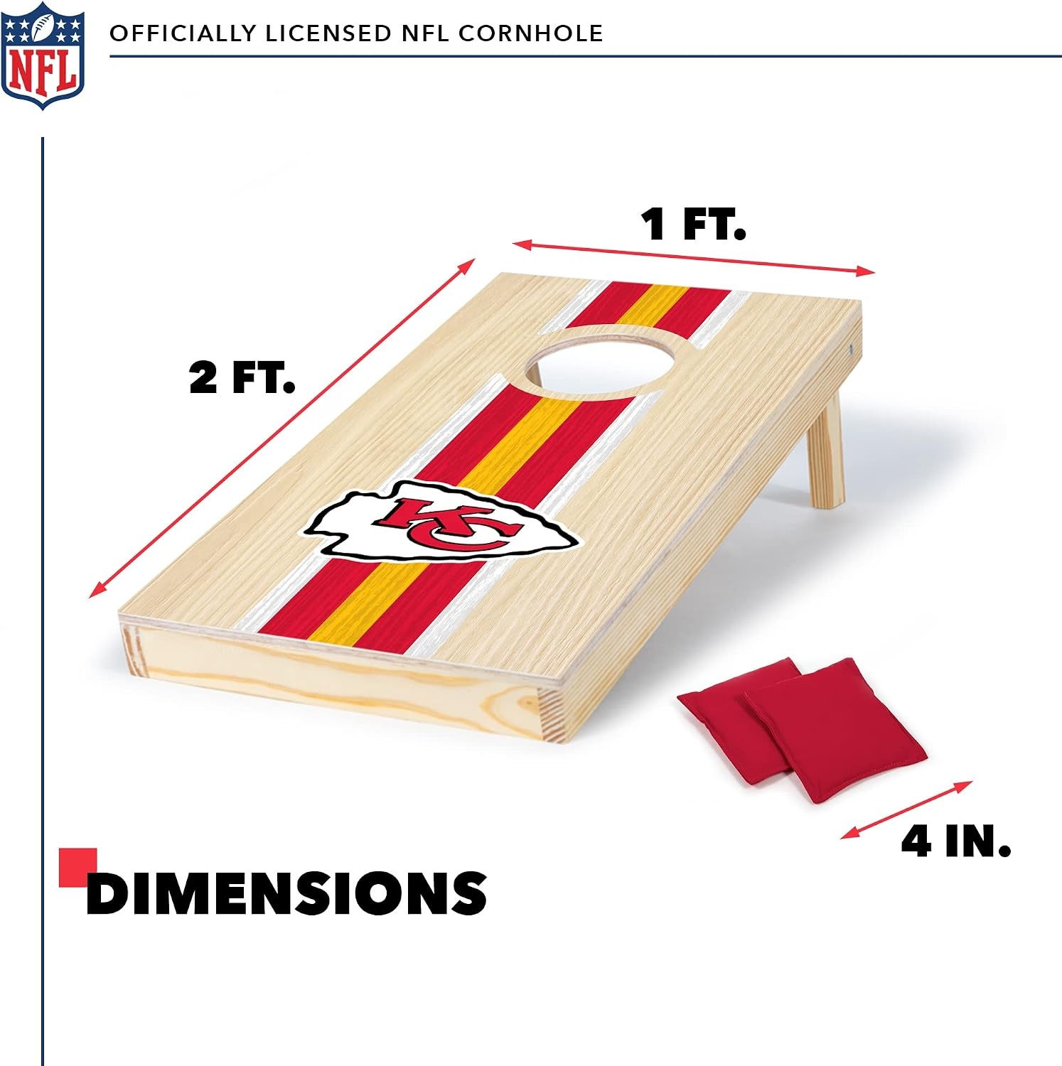 NFL Football Portable Size 1′ x 2′ Solid Wood Cornhole Set with Direct Print HD Team Graphics – Travel Size(Kansas City Chiefs)