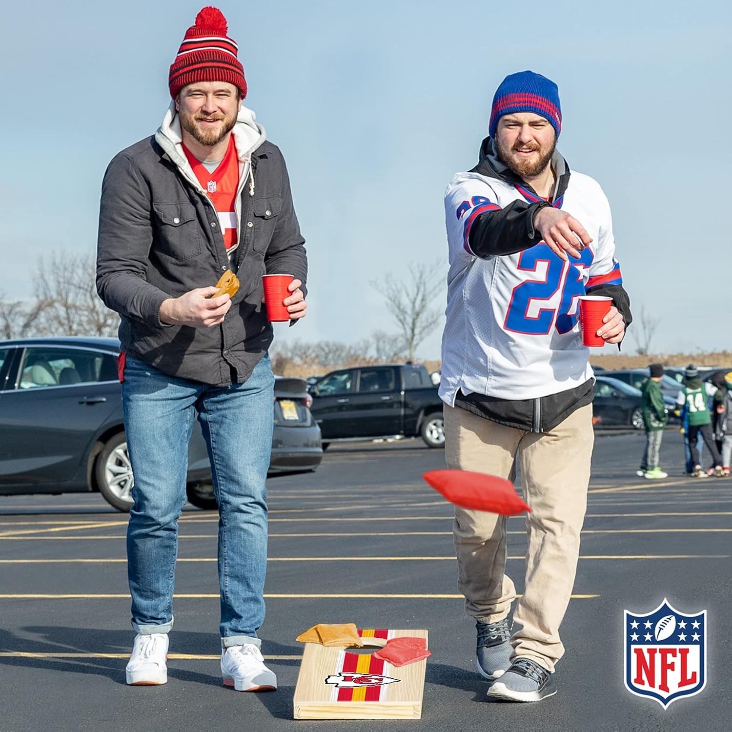 NFL Football Portable Size 1′ x 2′ Solid Wood Cornhole Set with Direct Print HD Team Graphics – Travel Size(Kansas City Chiefs)