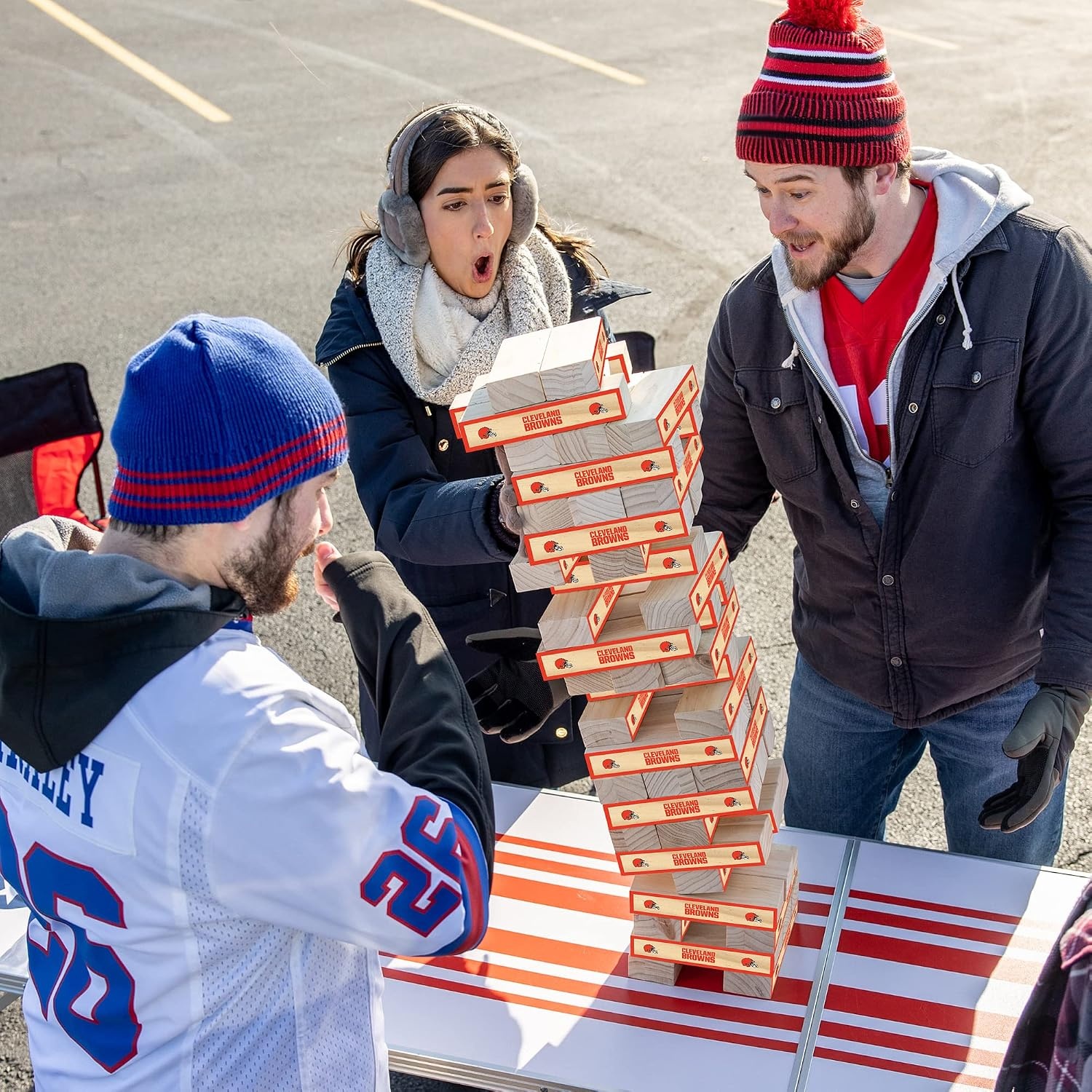 Wild Sports NFL Giant Stacking Wooden Blocks – Tumbling Tower Classic Family Game Stacks – Great Gift for Any Football Fan (Cleveland Browns)