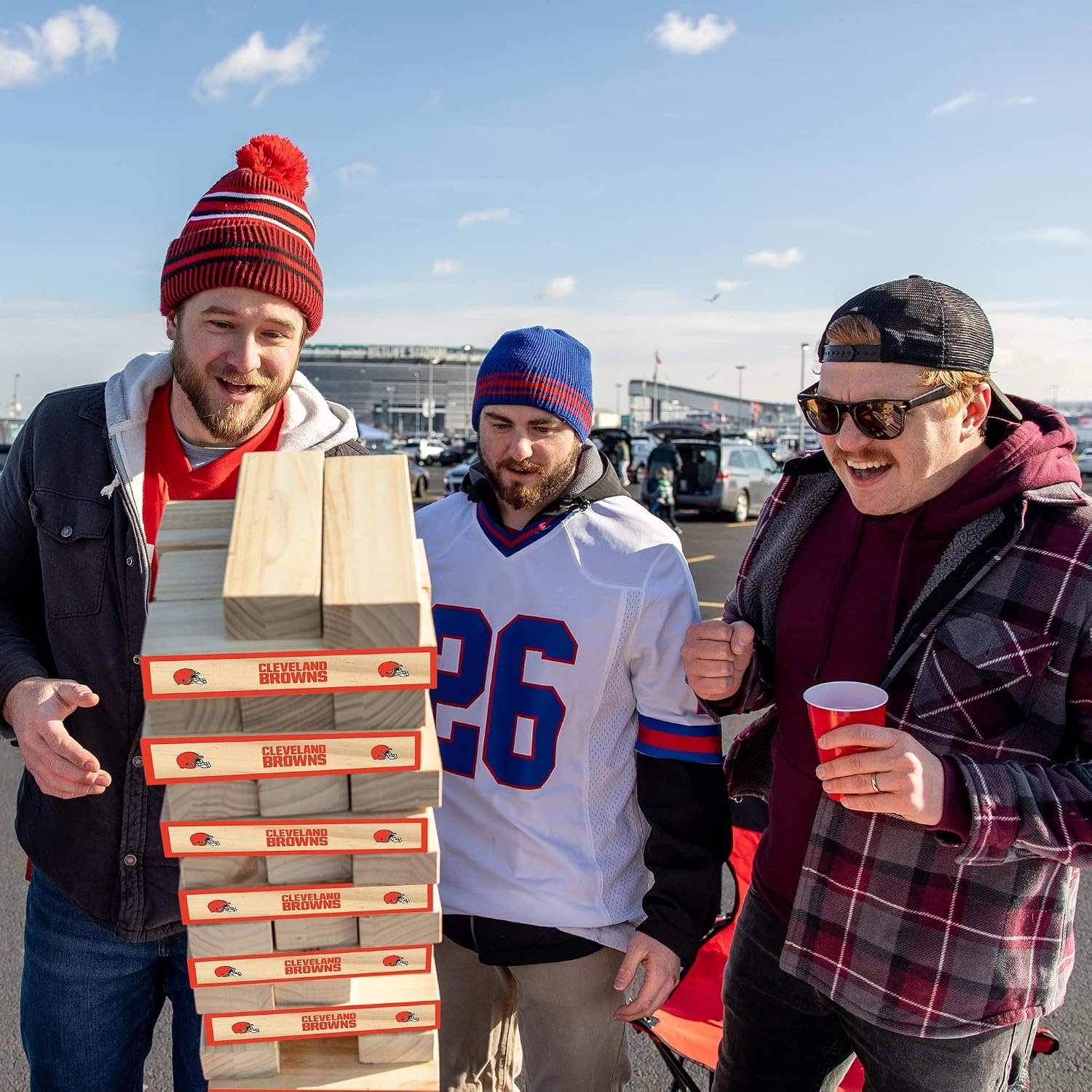 Wild Sports NFL Giant Stacking Wooden Blocks – Tumbling Tower Classic Family Game Stacks – Great Gift for Any Football Fan (Cleveland Browns)