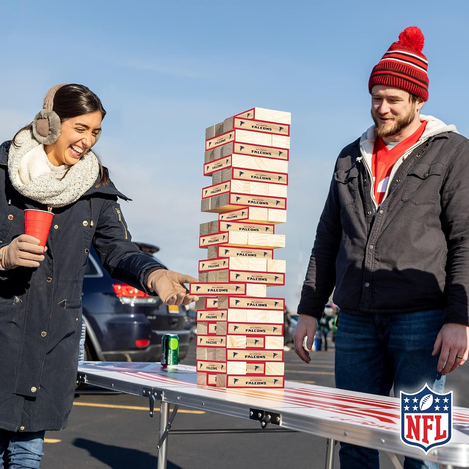 Wild Sports NFL Giant Stacking Wooden Blocks – Tumbling Tower Classic Family Game Stacks – Great Gift for Any Football Fan (Atlanta Falcons)