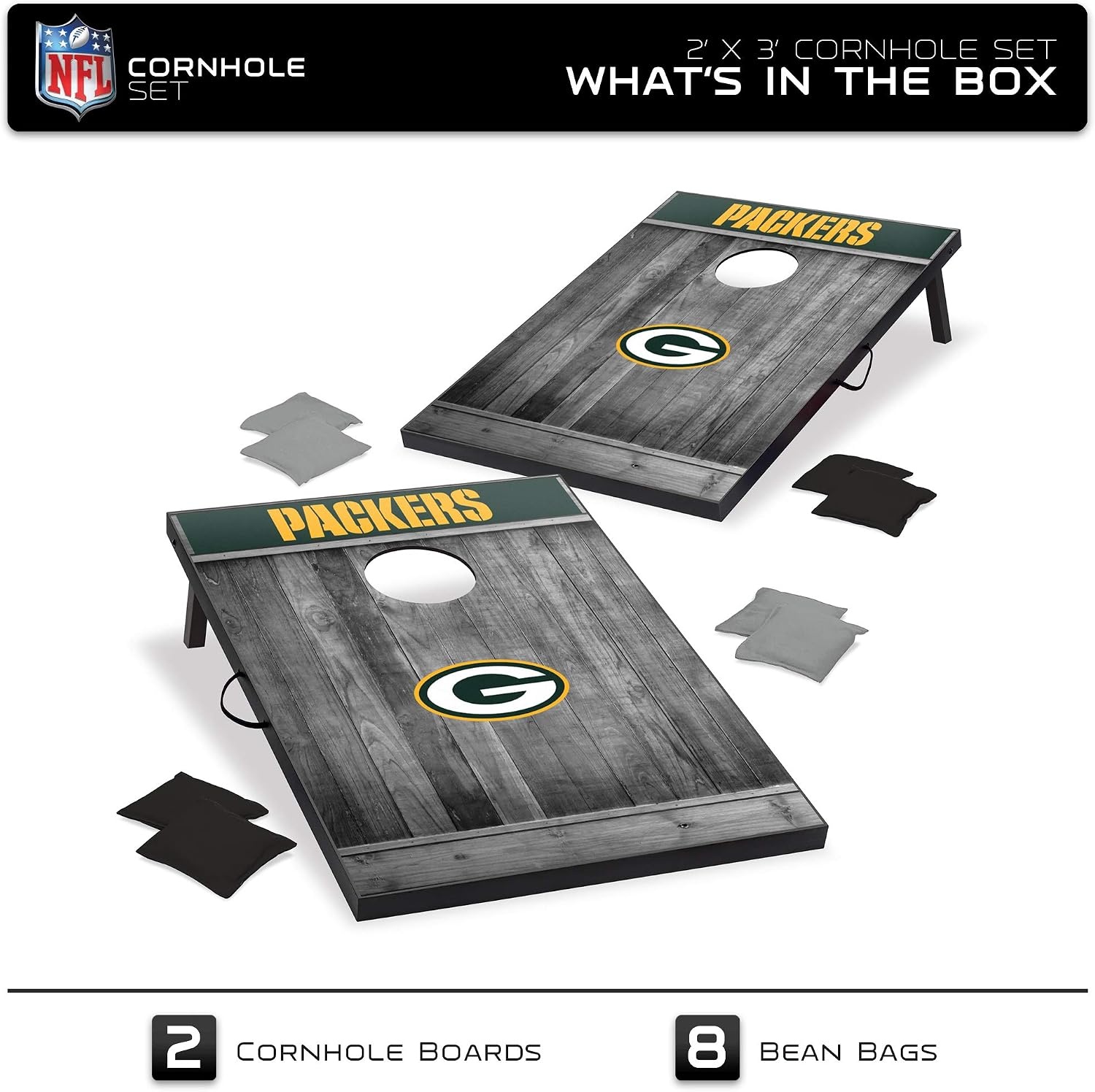 Wild Sports 2’x3′ MDF Wood NFL Cornhole Set(Green Bay Packers)