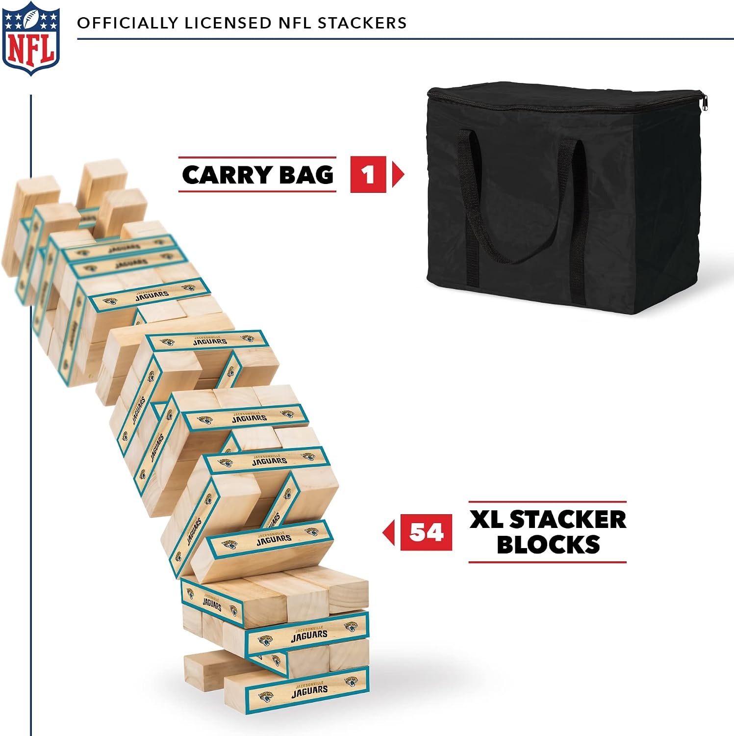 Wild Sports NFL Giant Stacking Wooden Blocks – Tumbling Tower Classic Family Game Stacks – Great Gift for Any Football Fan (Jacksonville Jaguars)