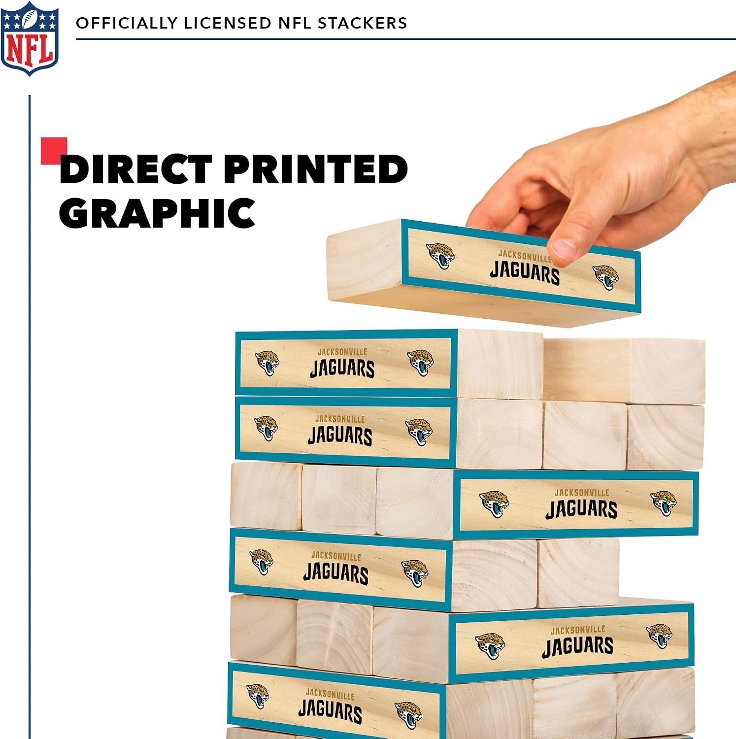 Wild Sports NFL Giant Stacking Wooden Blocks – Tumbling Tower Classic Family Game Stacks – Great Gift for Any Football Fan (Jacksonville Jaguars)