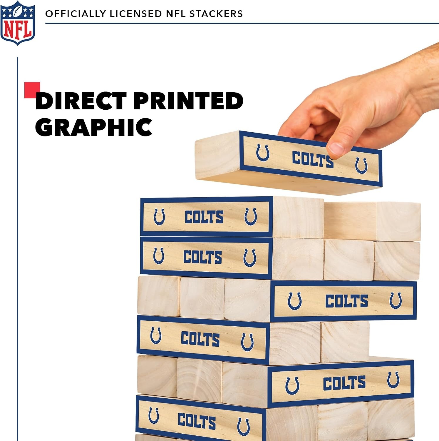 Wild Sports NFL Giant Stacking Wooden Blocks – Tumbling Tower Classic Family Game Stacks – Great Gift for Any Football Fan (Indianapolis Colts)