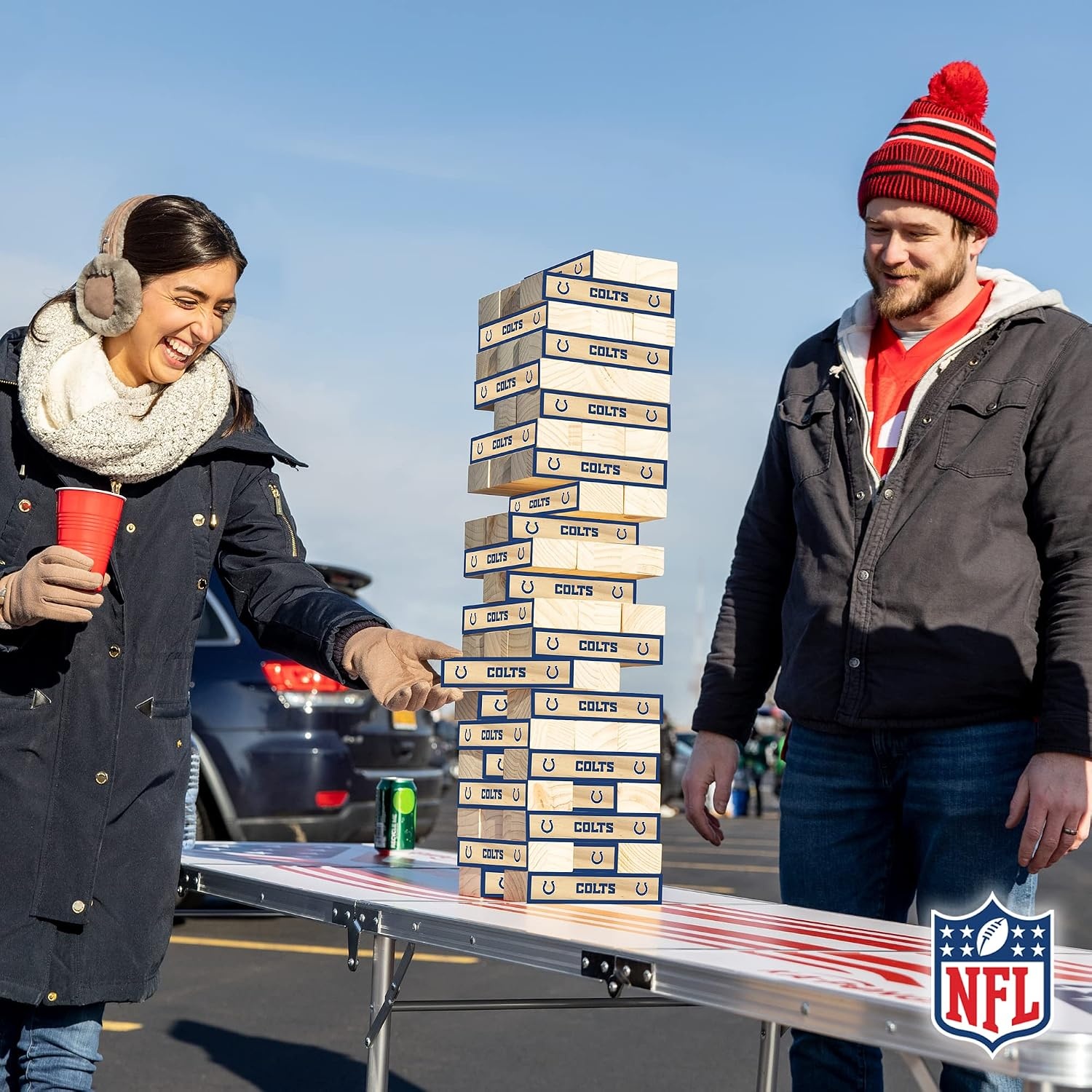 Wild Sports NFL Giant Stacking Wooden Blocks – Tumbling Tower Classic Family Game Stacks – Great Gift for Any Football Fan (Indianapolis Colts)