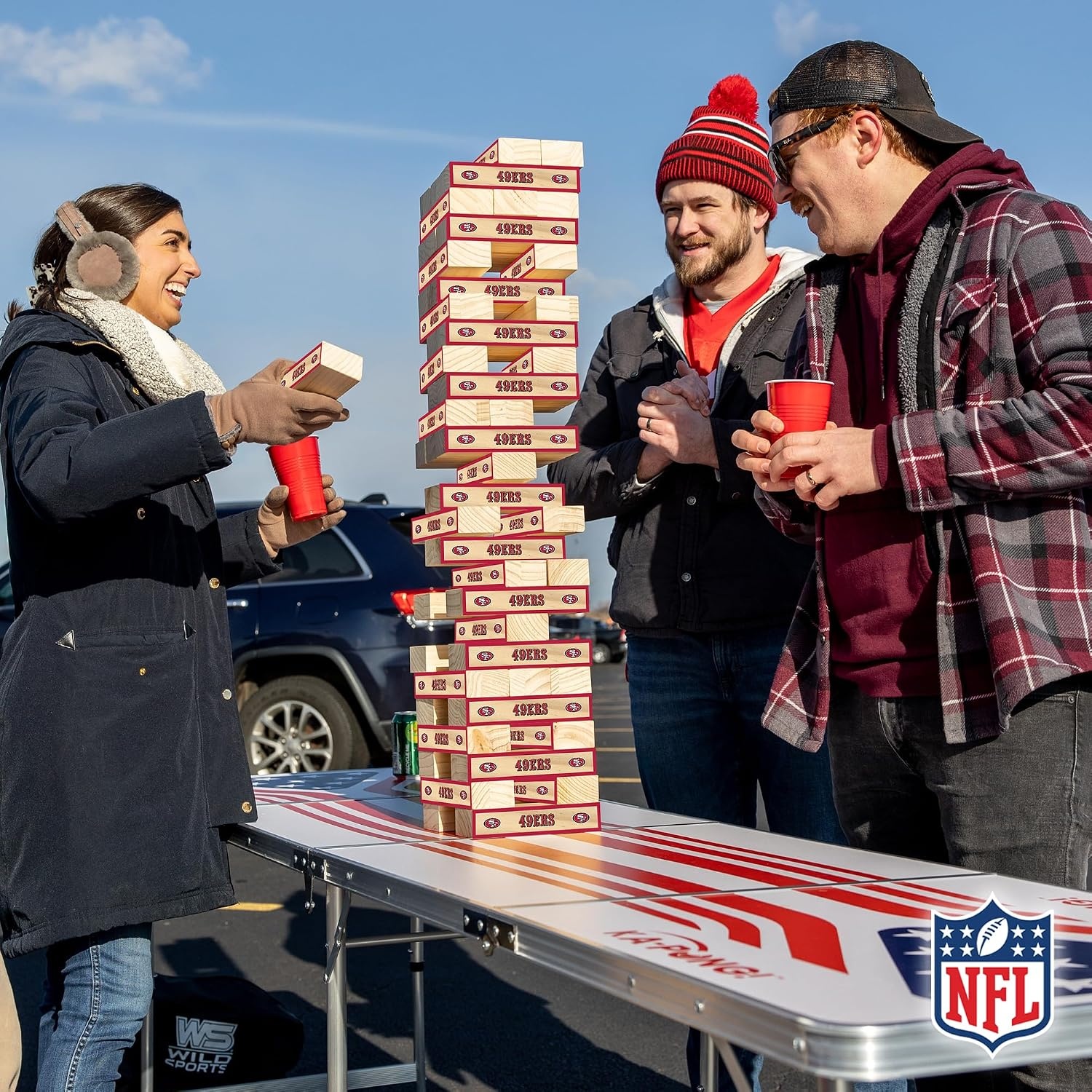 Wild Sports NFL Giant Stacking Wooden Blocks – Tumbling Tower Classic Family Game Stacks – Great Gift for Any Football Fan (San Francisco 49ers)