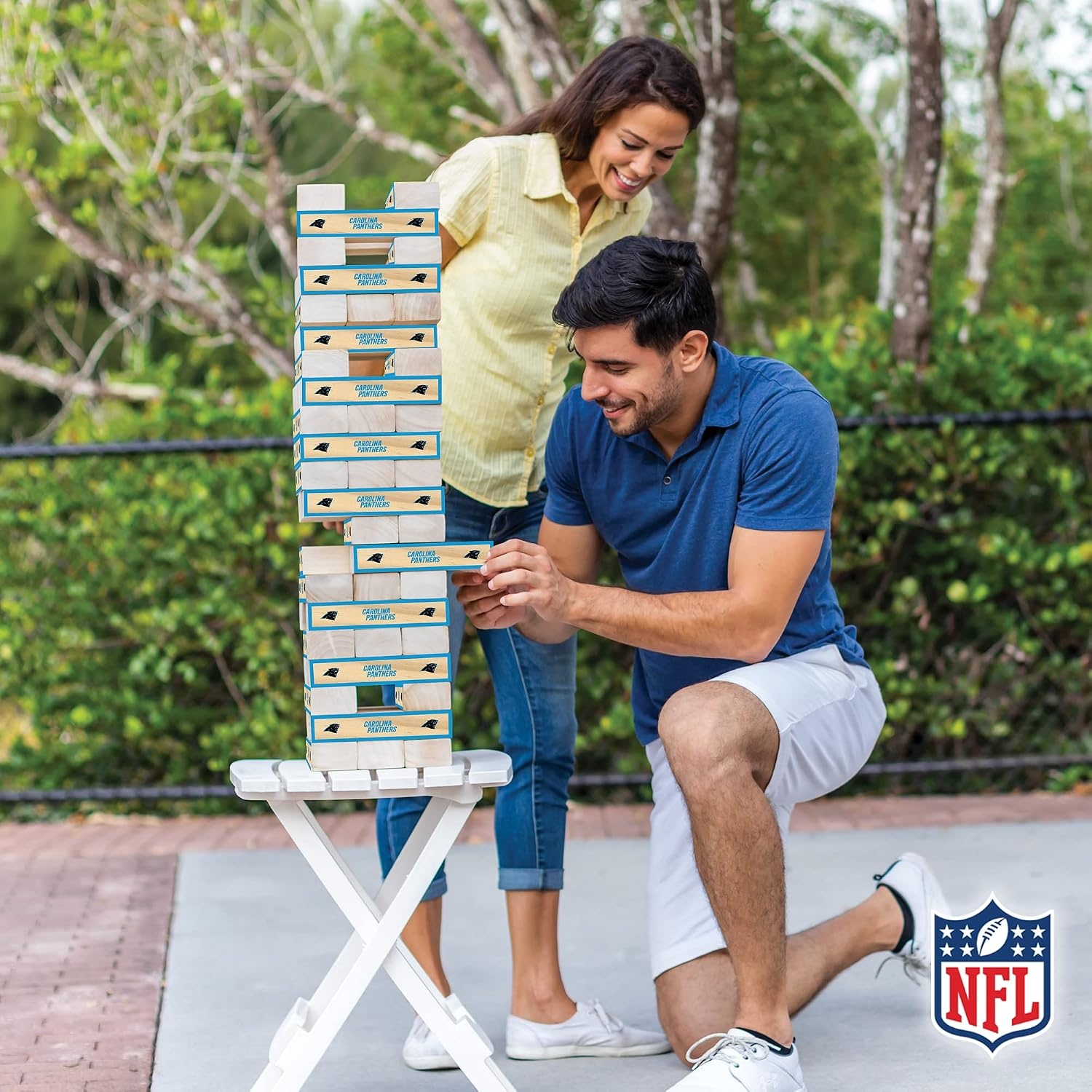 Wild Sports NFL Giant Stacking Wooden Blocks – Tumbling Tower Classic Family Game Stacks – Great Gift for Any Football Fan (Carolina Panthers)