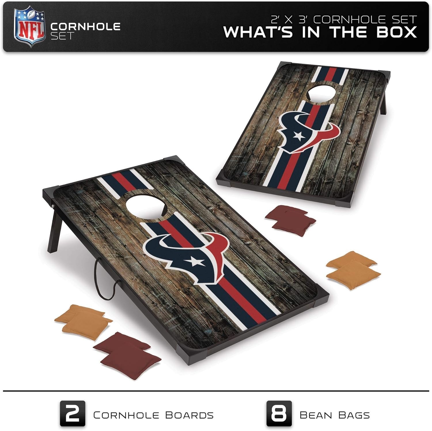 Wild Sports NFL 2′ x 3′ MDF Deluxe Cornhole Set – with Corners and Aprons(Houston Texans)