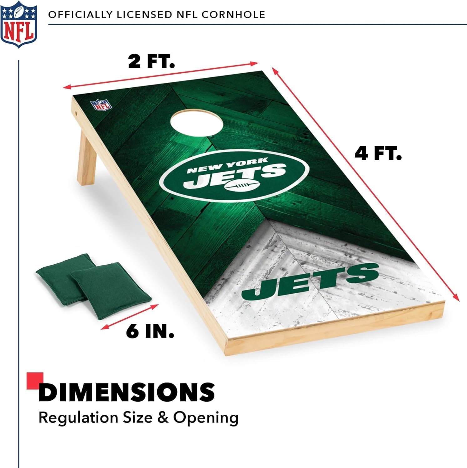 NFL Football 2′ x 4′ Regulation Size Solid Wood Cornhole Set with Direct Print HD Team Graphics Great Gift for Any Football Fan  Bean Bag Toss Family Outdoor Game(New York Jets)