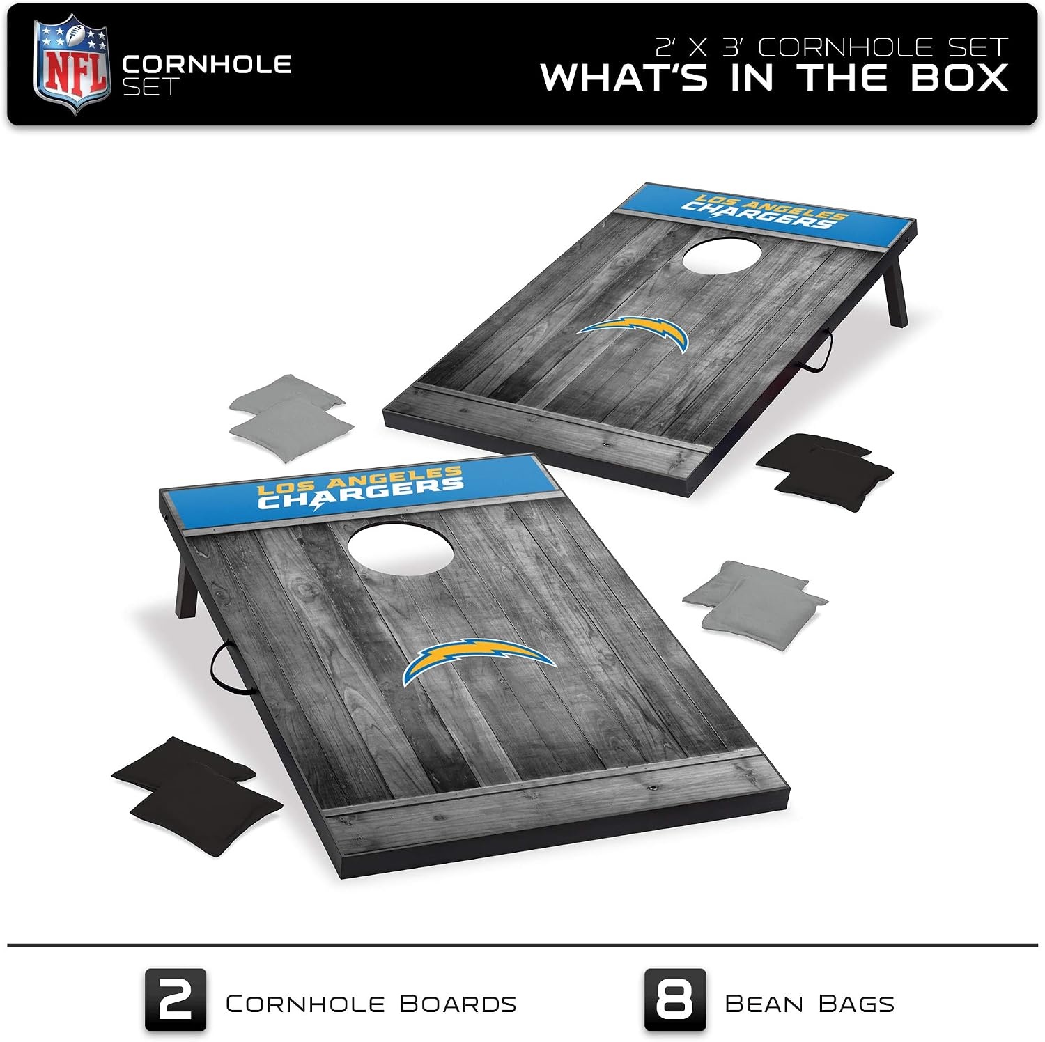 Wild Sports 2’x3′ MDF Wood NFL Cornhole Set(Los Angeles Chargers)