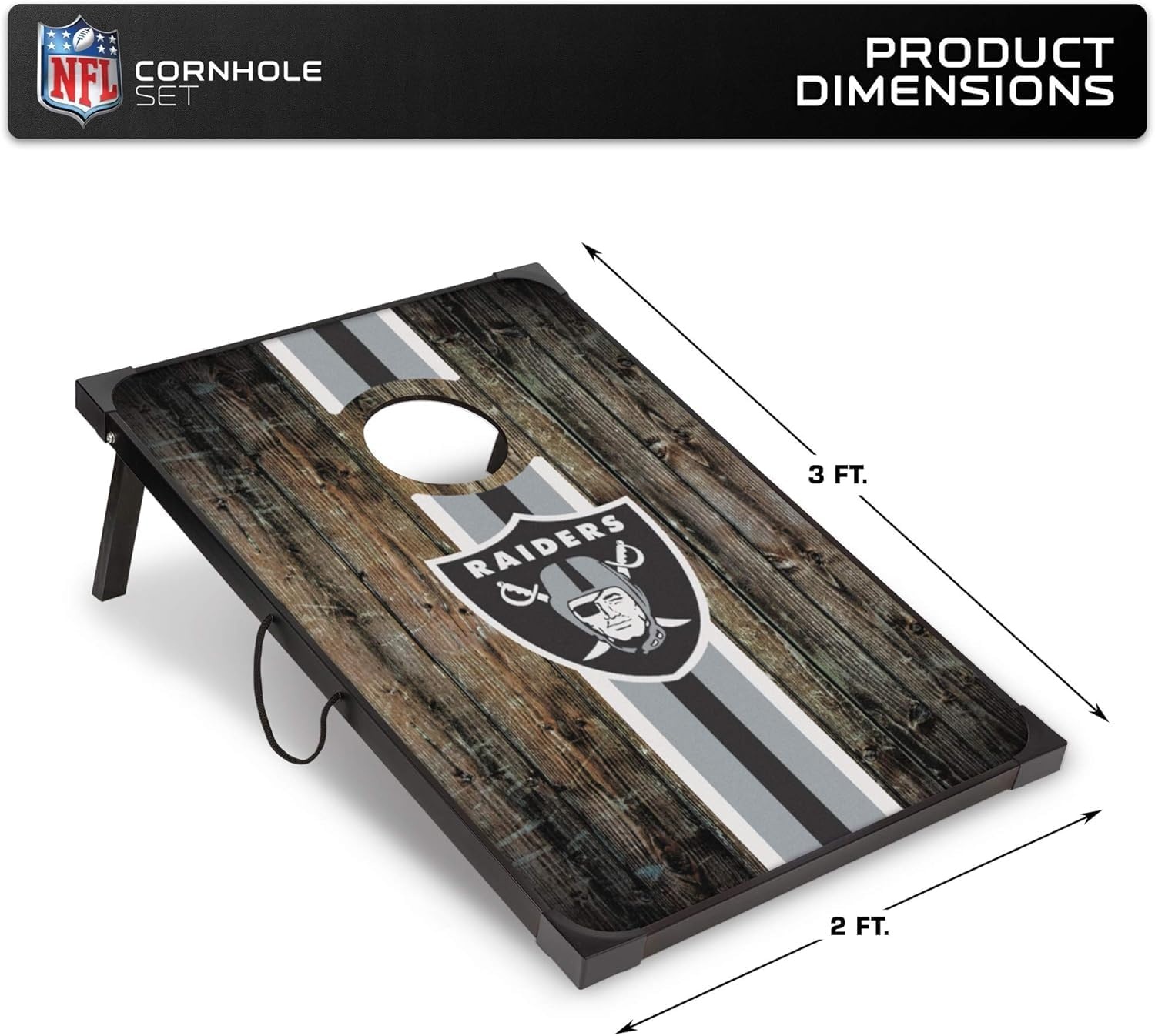 Wild Sports NFL 2′ x 3′ MDF Deluxe Cornhole Set – with Corners and Aprons(Las Vegas Raiders)
