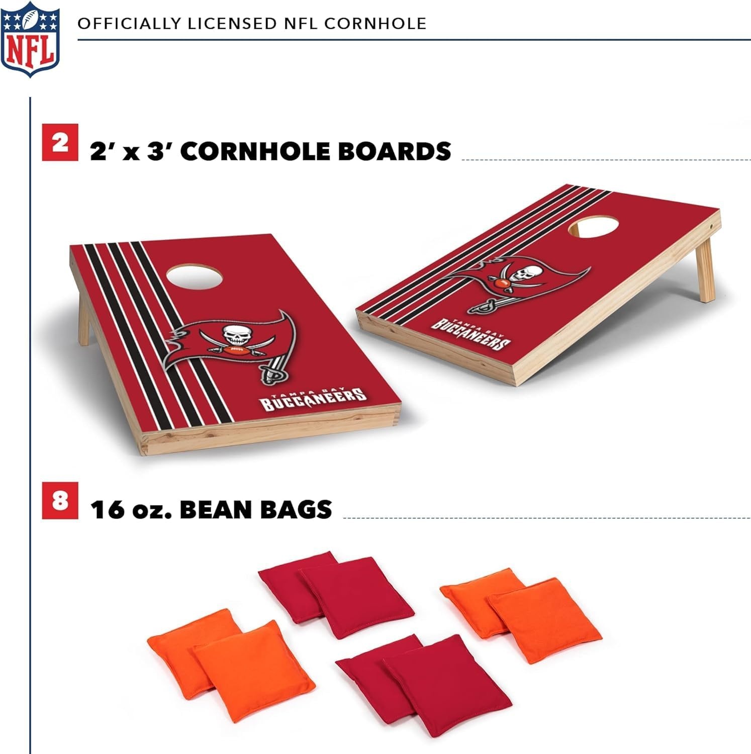 NFL 2′ x 3′ Solid Wood Cornhole Set with Direct Print HD Team Graphics – Great Gift for Any Football Fan  Bean Bag Toss Family Outdoor Games(Tampa Bay Buccaneers)