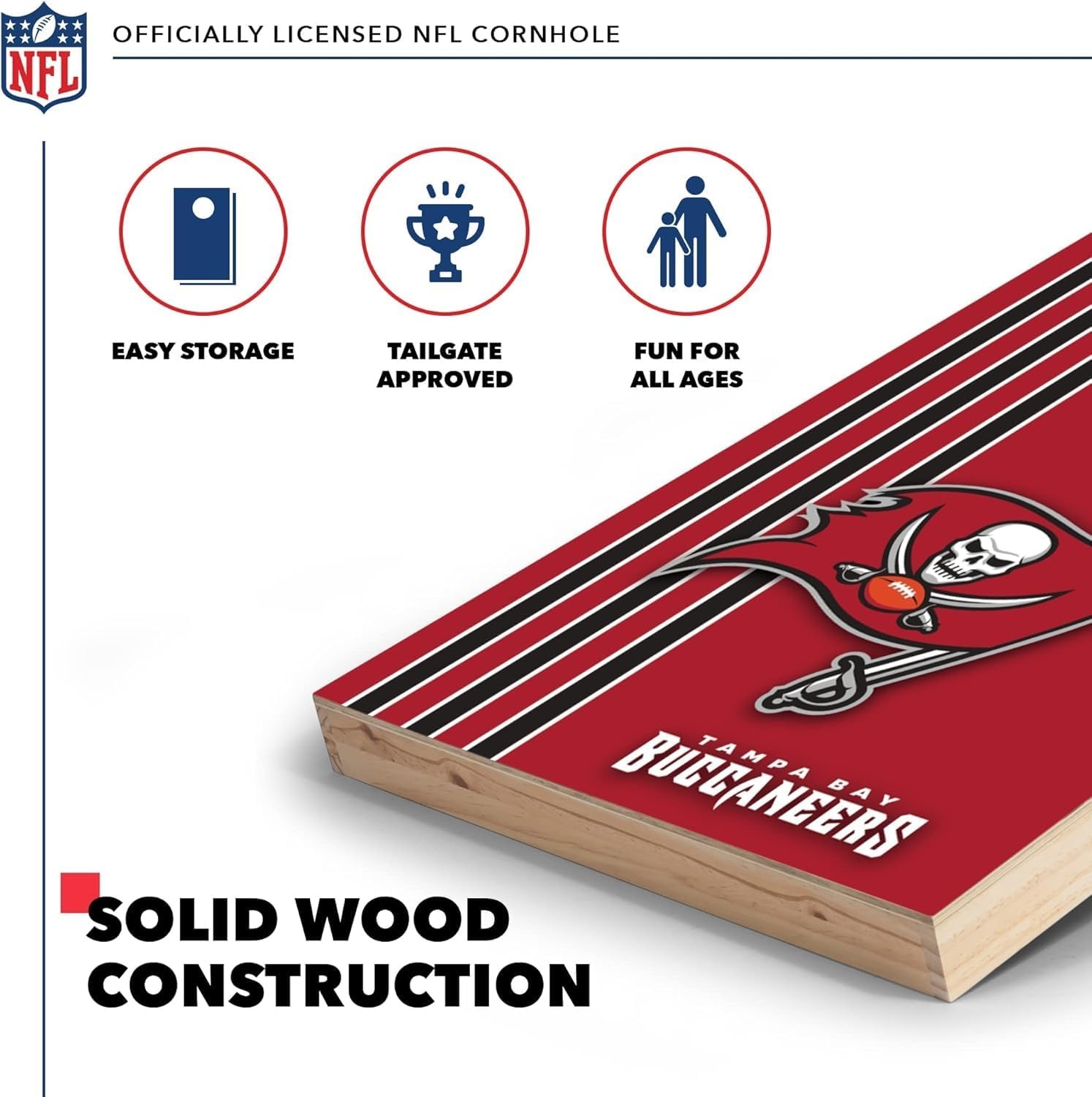 NFL 2′ x 3′ Solid Wood Cornhole Set with Direct Print HD Team Graphics – Great Gift for Any Football Fan  Bean Bag Toss Family Outdoor Games(Tampa Bay Buccaneers)