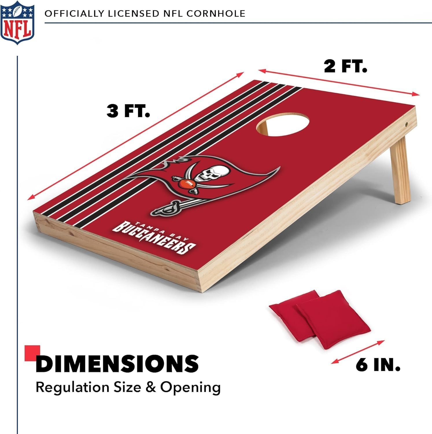 NFL 2′ x 3′ Solid Wood Cornhole Set with Direct Print HD Team Graphics – Great Gift for Any Football Fan  Bean Bag Toss Family Outdoor Games(Tampa Bay Buccaneers)