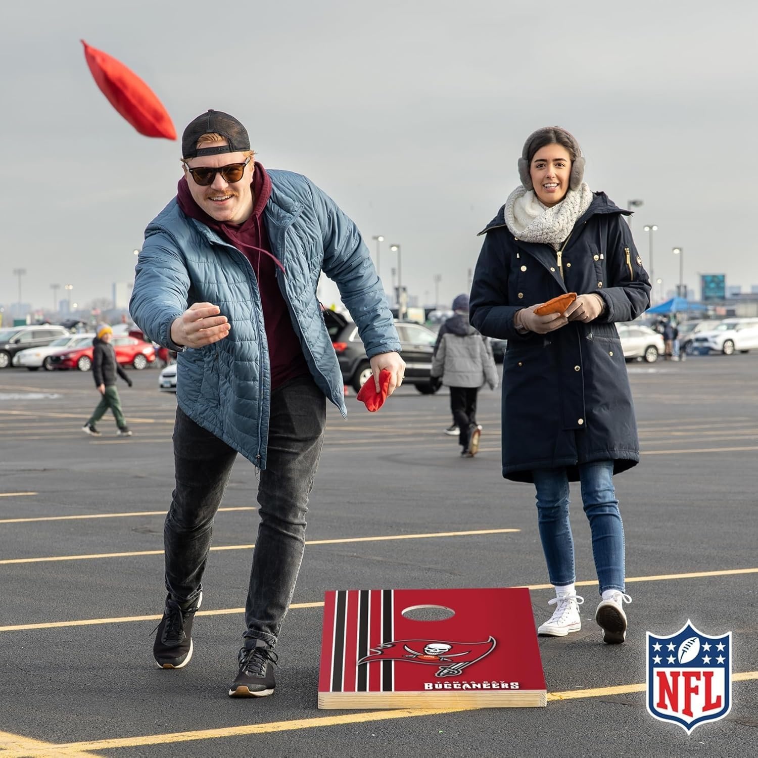 NFL 2′ x 3′ Solid Wood Cornhole Set with Direct Print HD Team Graphics – Great Gift for Any Football Fan  Bean Bag Toss Family Outdoor Games(Tampa Bay Buccaneers)