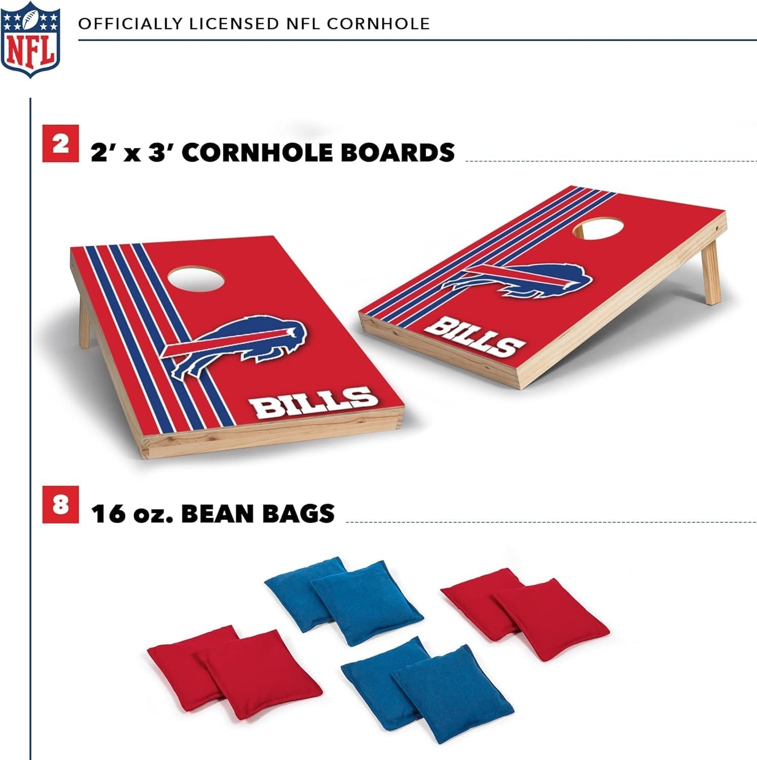 NFL 2′ x 3′ Solid Wood Cornhole Set with Direct Print HD Team Graphics – Great Gift for Any Football Fan  Bean Bag Toss Family Outdoor Games(Buffalo Bills)