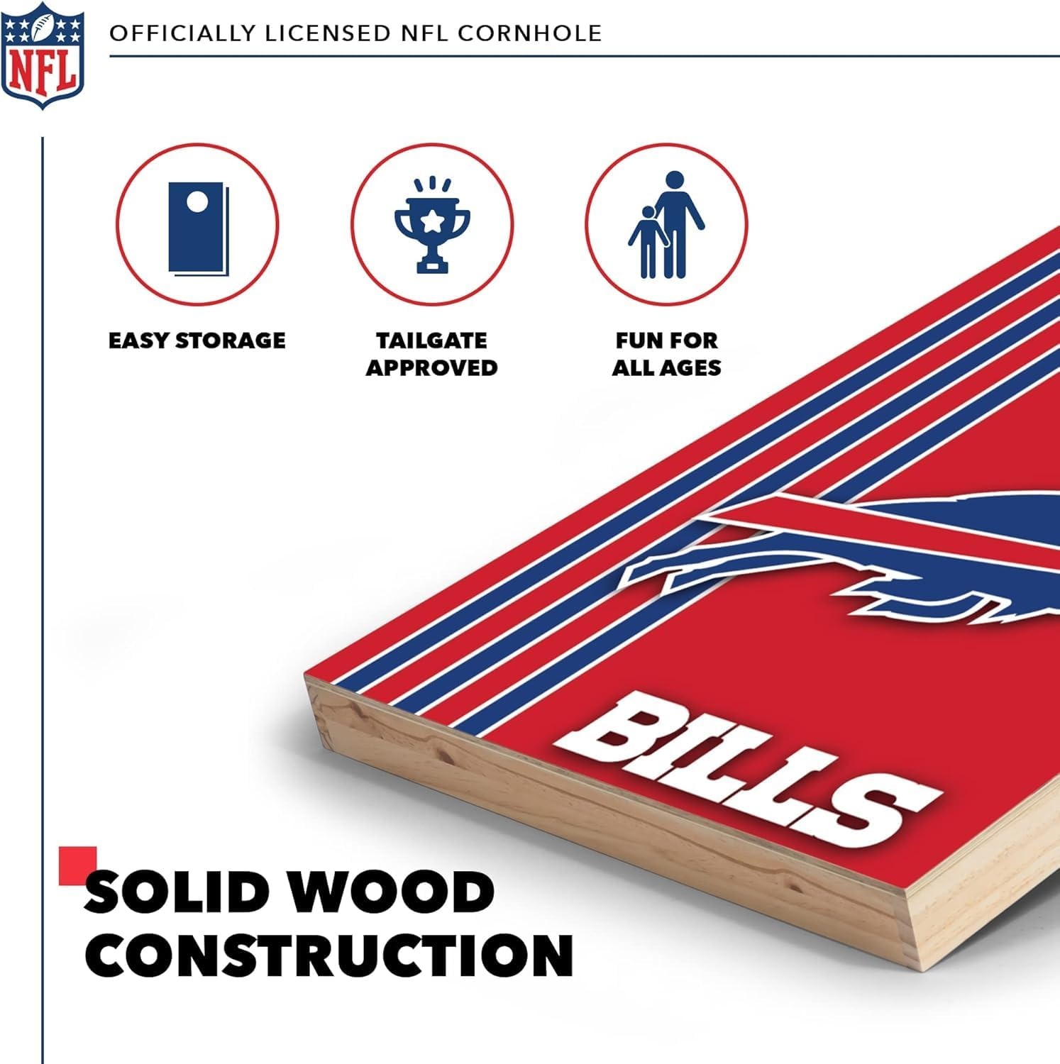 NFL 2′ x 3′ Solid Wood Cornhole Set with Direct Print HD Team Graphics – Great Gift for Any Football Fan  Bean Bag Toss Family Outdoor Games(Buffalo Bills)