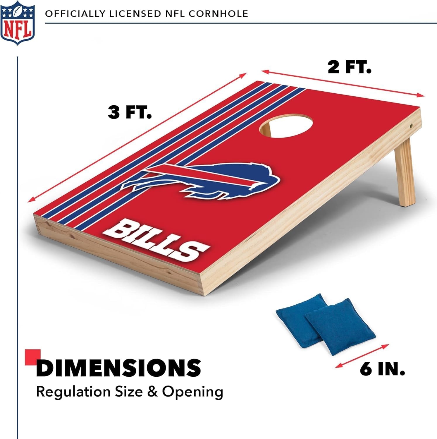 NFL 2′ x 3′ Solid Wood Cornhole Set with Direct Print HD Team Graphics – Great Gift for Any Football Fan  Bean Bag Toss Family Outdoor Games(Buffalo Bills)