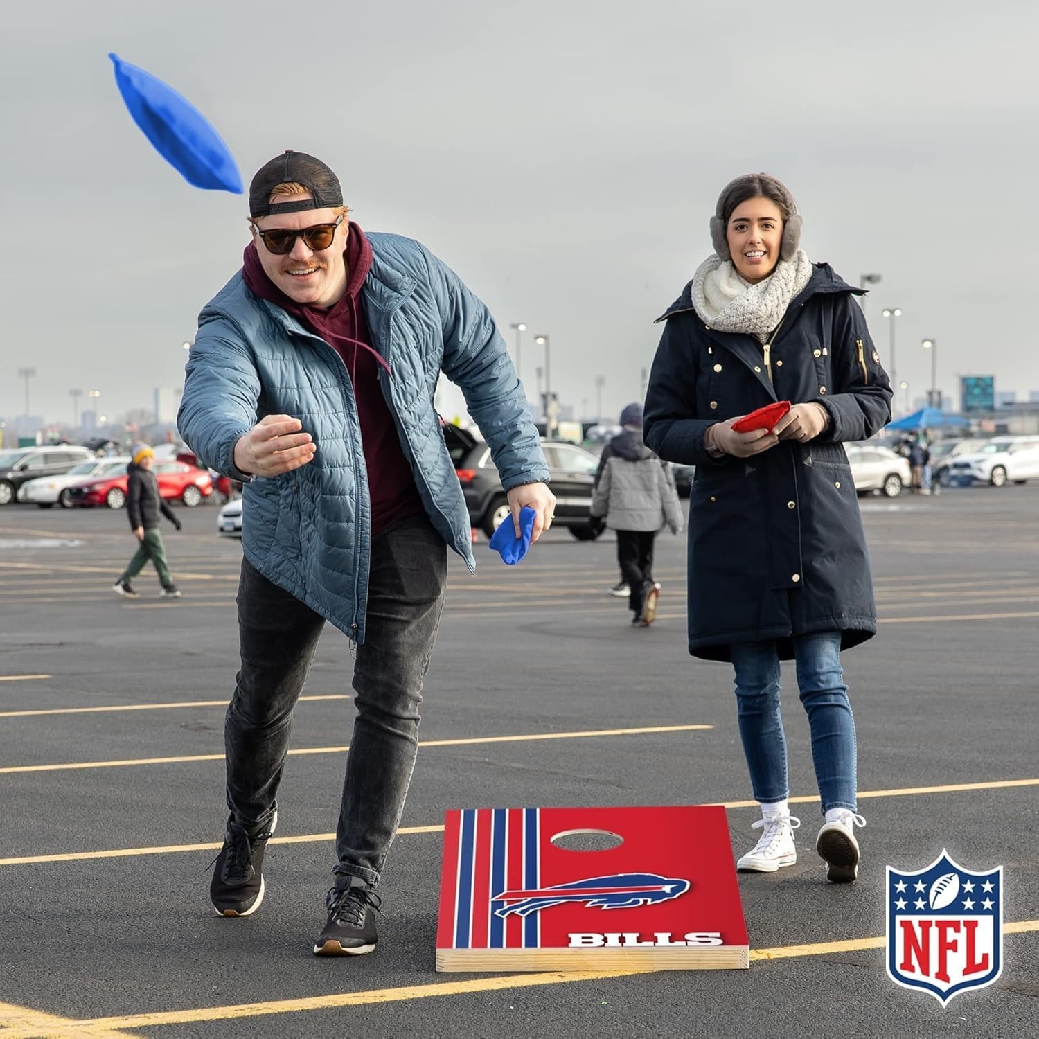 NFL 2′ x 3′ Solid Wood Cornhole Set with Direct Print HD Team Graphics – Great Gift for Any Football Fan  Bean Bag Toss Family Outdoor Games(Buffalo Bills)