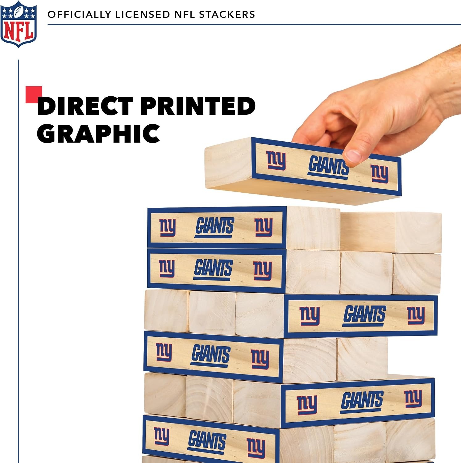 Wild Sports NFL Giant Stacking Wooden Blocks – Tumbling Tower Classic Family Game Stacks – Great Gift for Any Football Fan (New York Giants)