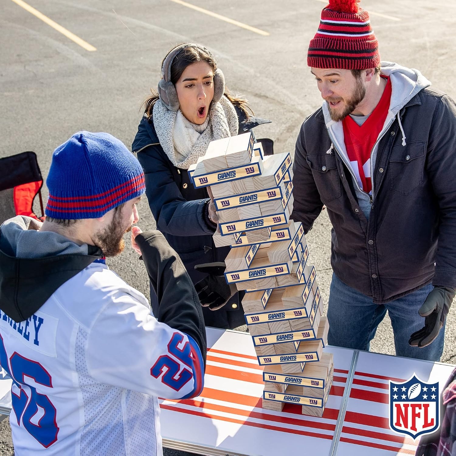 Wild Sports NFL Giant Stacking Wooden Blocks – Tumbling Tower Classic Family Game Stacks – Great Gift for Any Football Fan (New York Giants)