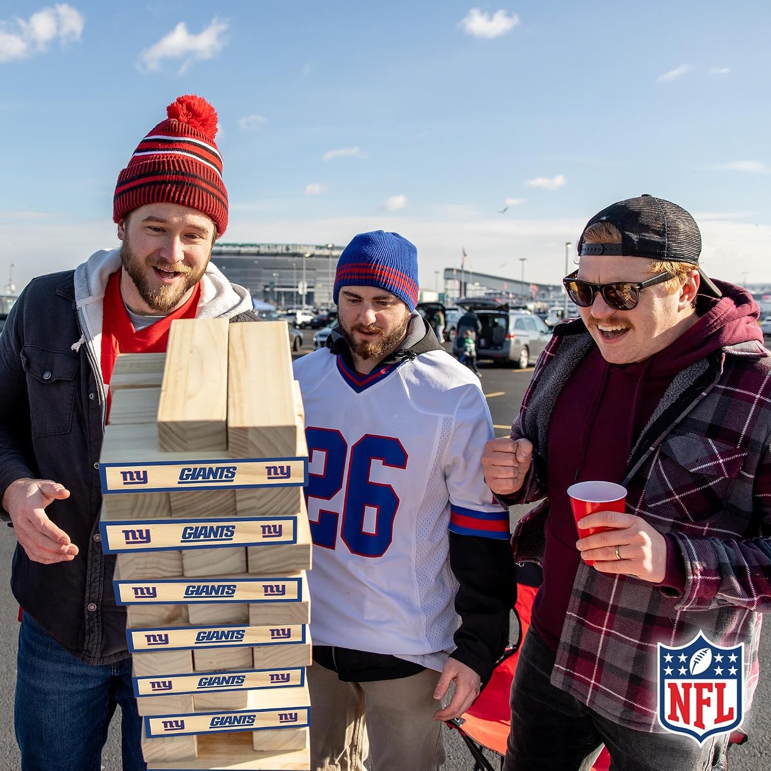 Wild Sports NFL Giant Stacking Wooden Blocks – Tumbling Tower Classic Family Game Stacks – Great Gift for Any Football Fan (New York Giants)